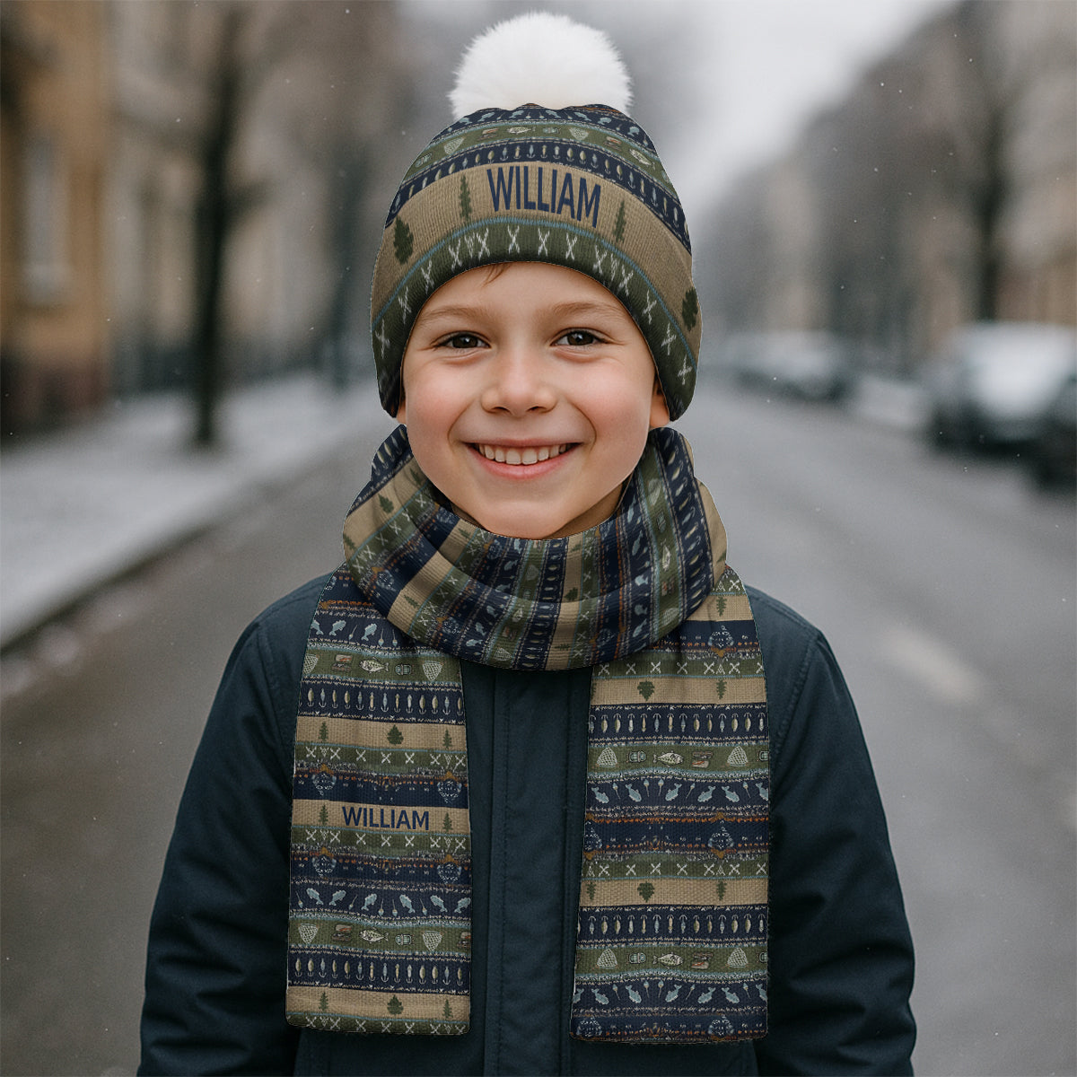 Fishing - Personalized Fishing Knitted Beanie Hat and Scarf Set