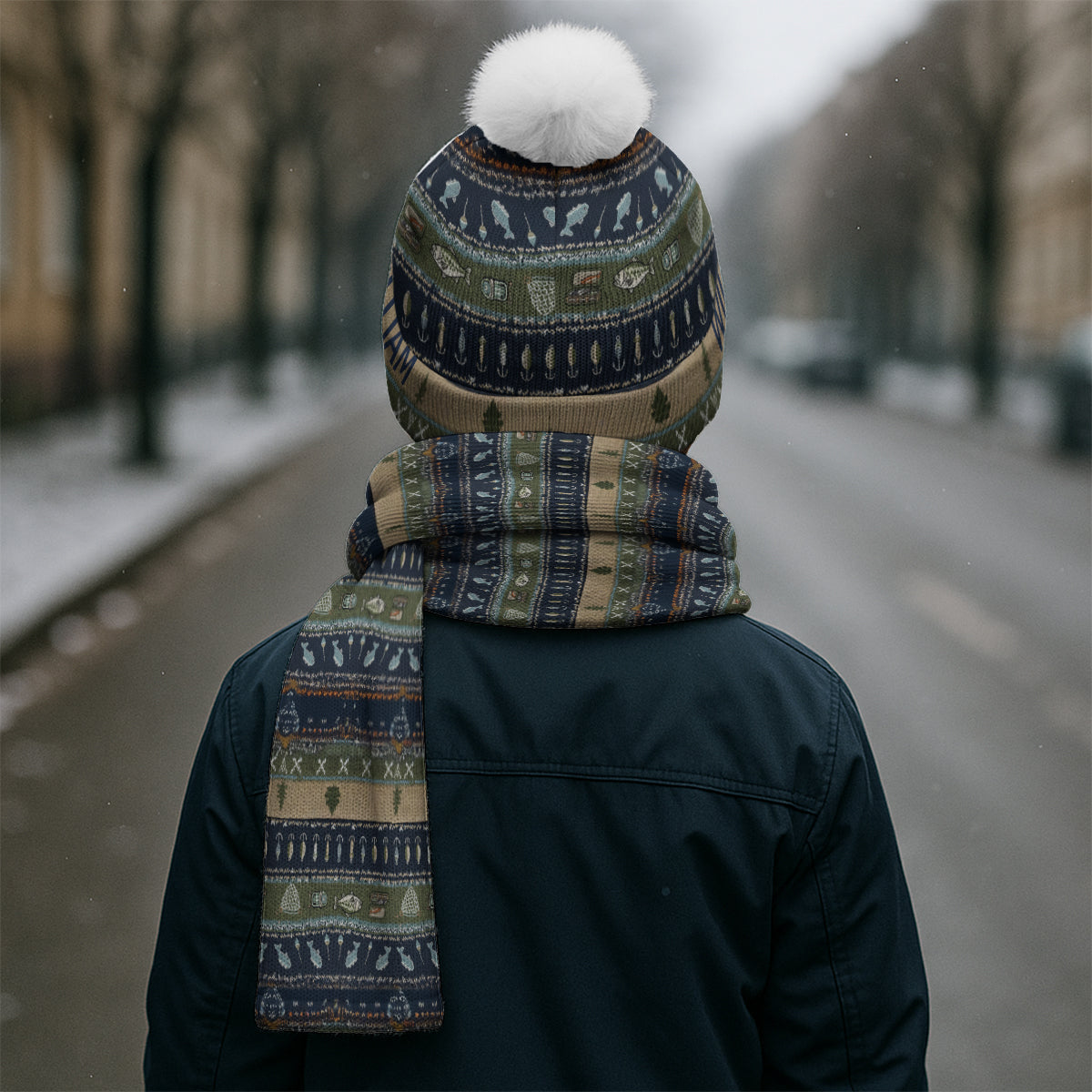 Fishing - Personalized Fishing Knitted Beanie Hat and Scarf Set