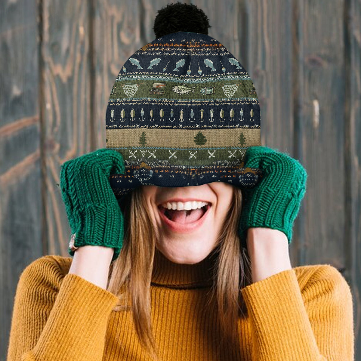 Fishing - Personalized Fishing Knitted Beanie Hat and Scarf Set