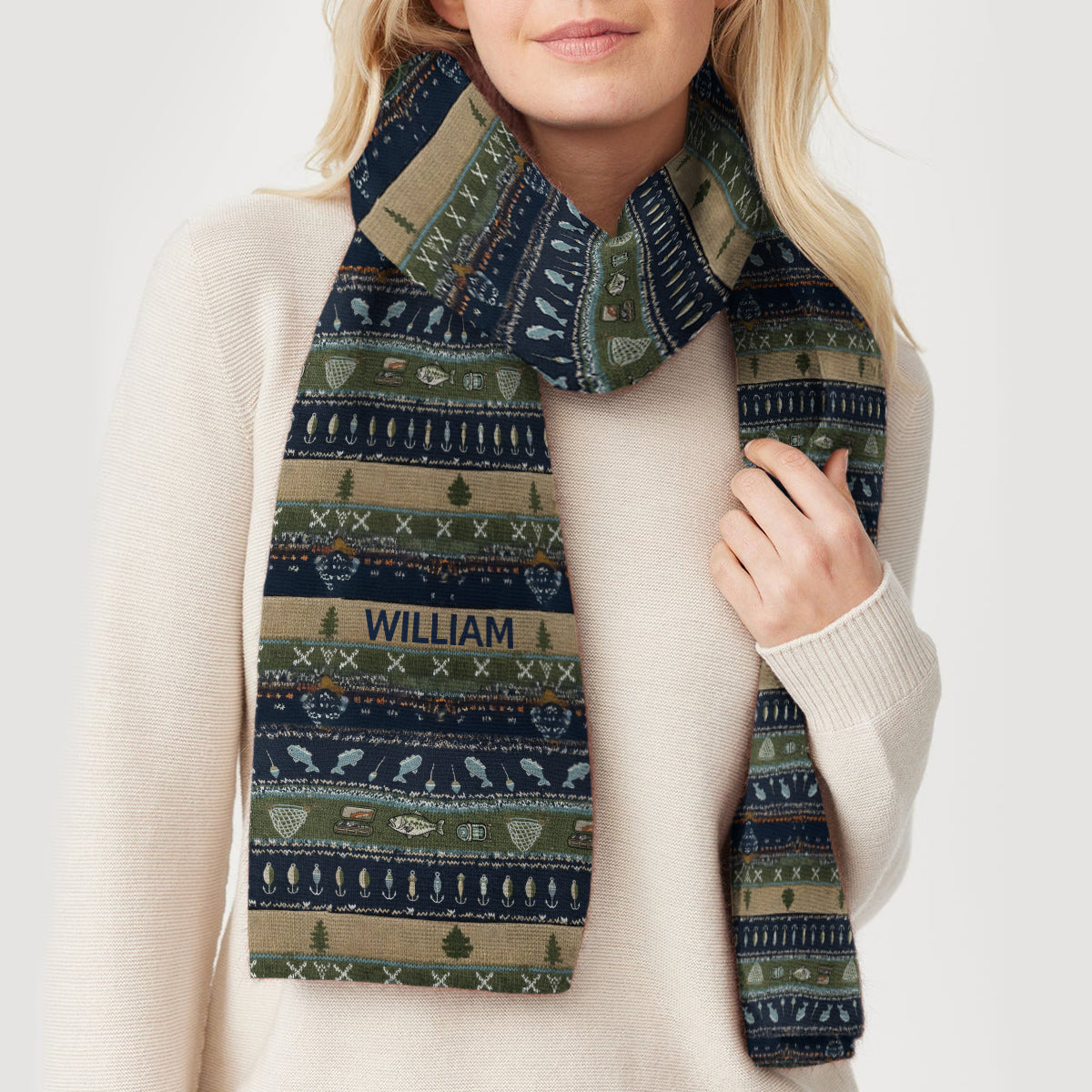 Fishing - Personalized Fishing Knitted Beanie Hat and Scarf Set