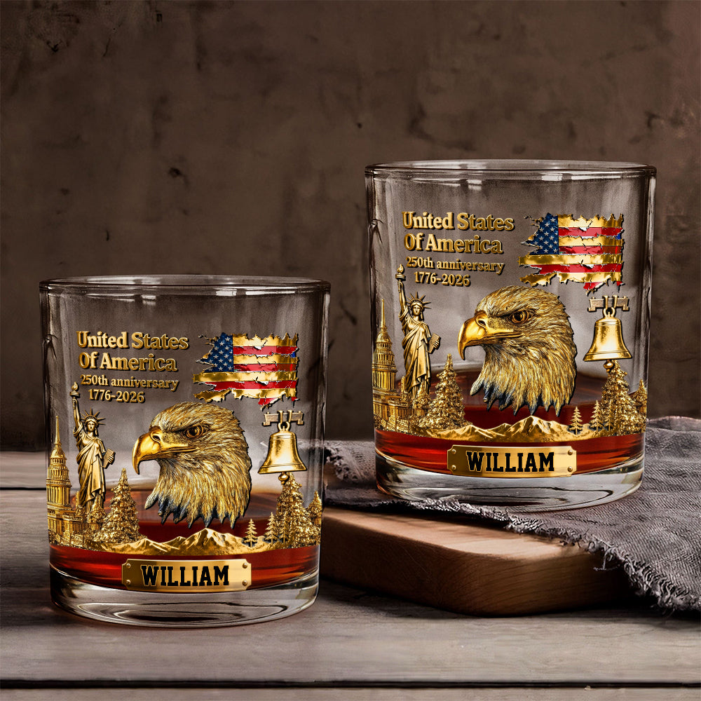 250th Anniversary - Personalized Bald Eagle Whiskey Glass