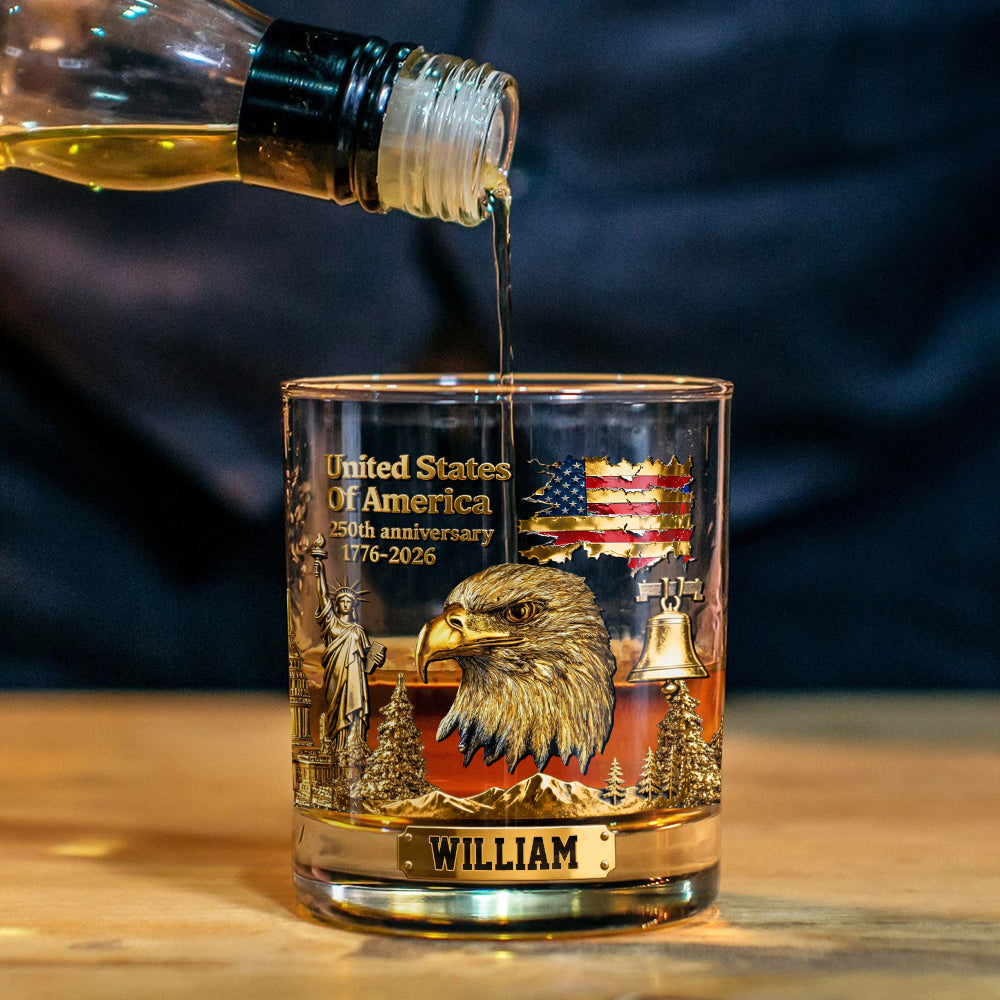 250th Anniversary - Personalized Bald Eagle Whiskey Glass