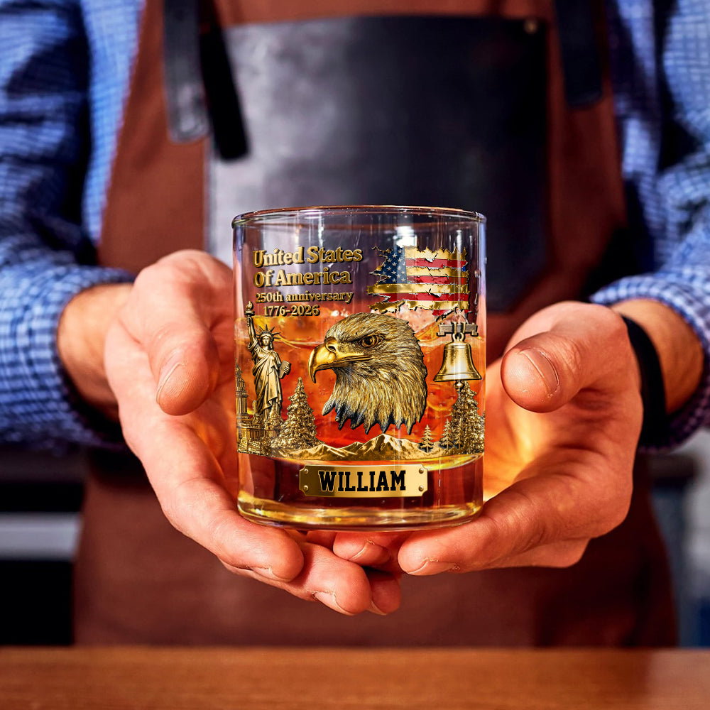 250th Anniversary - Personalized Bald Eagle Whiskey Glass