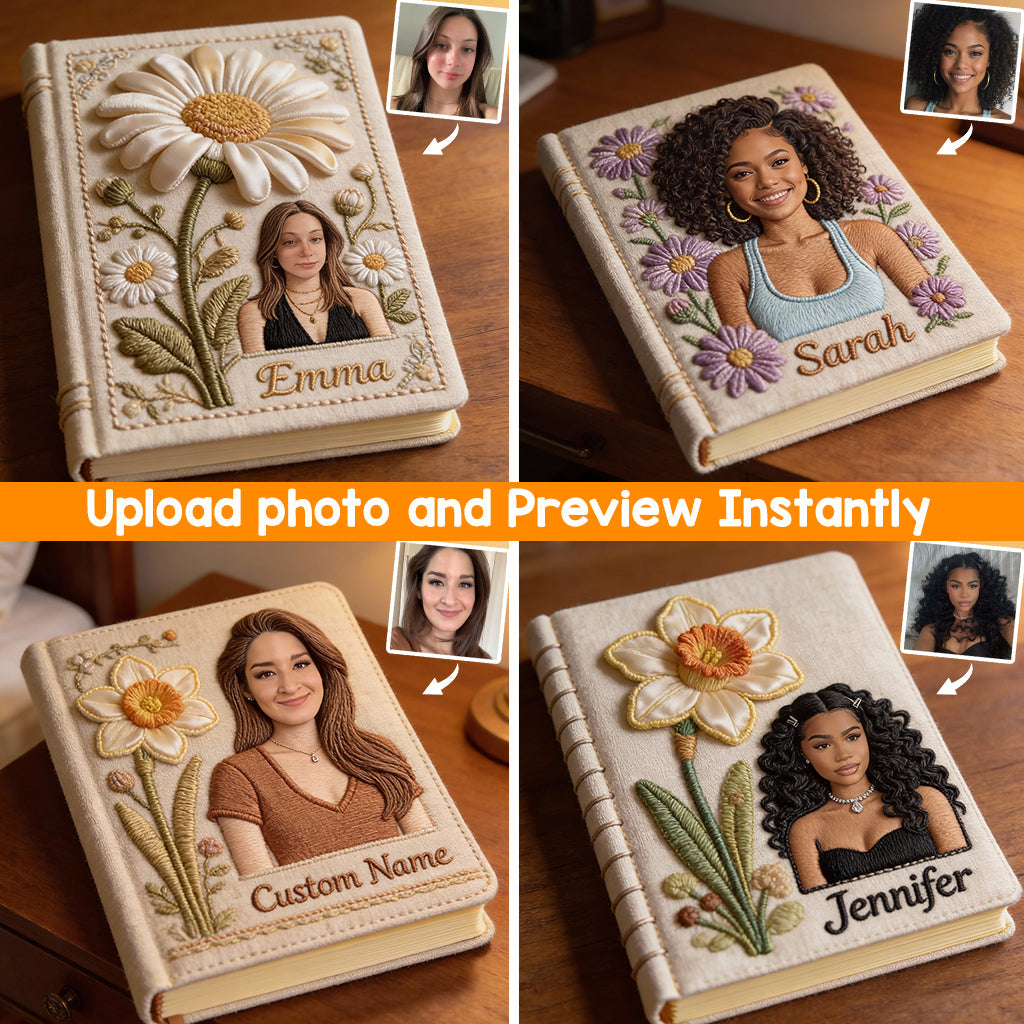 Personalisierte Geburtsblume & Name - Individuelles Notizbuch aus Leder zum Thema Selbstliebe