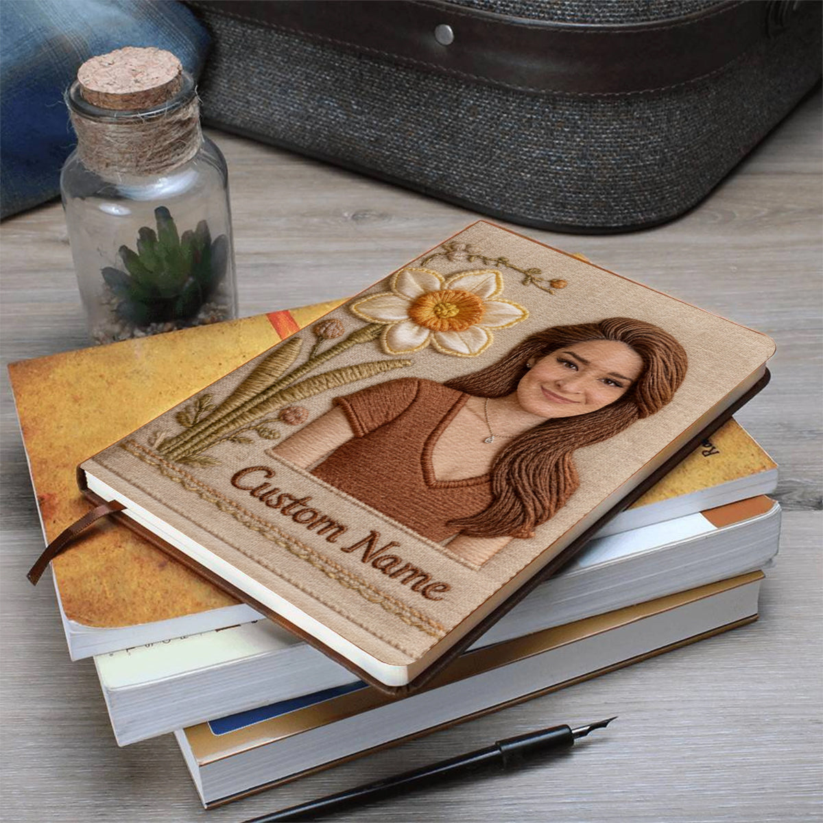 Personalisierte Geburtsblume & Name - Individuelles Notizbuch aus Leder zum Thema Selbstliebe