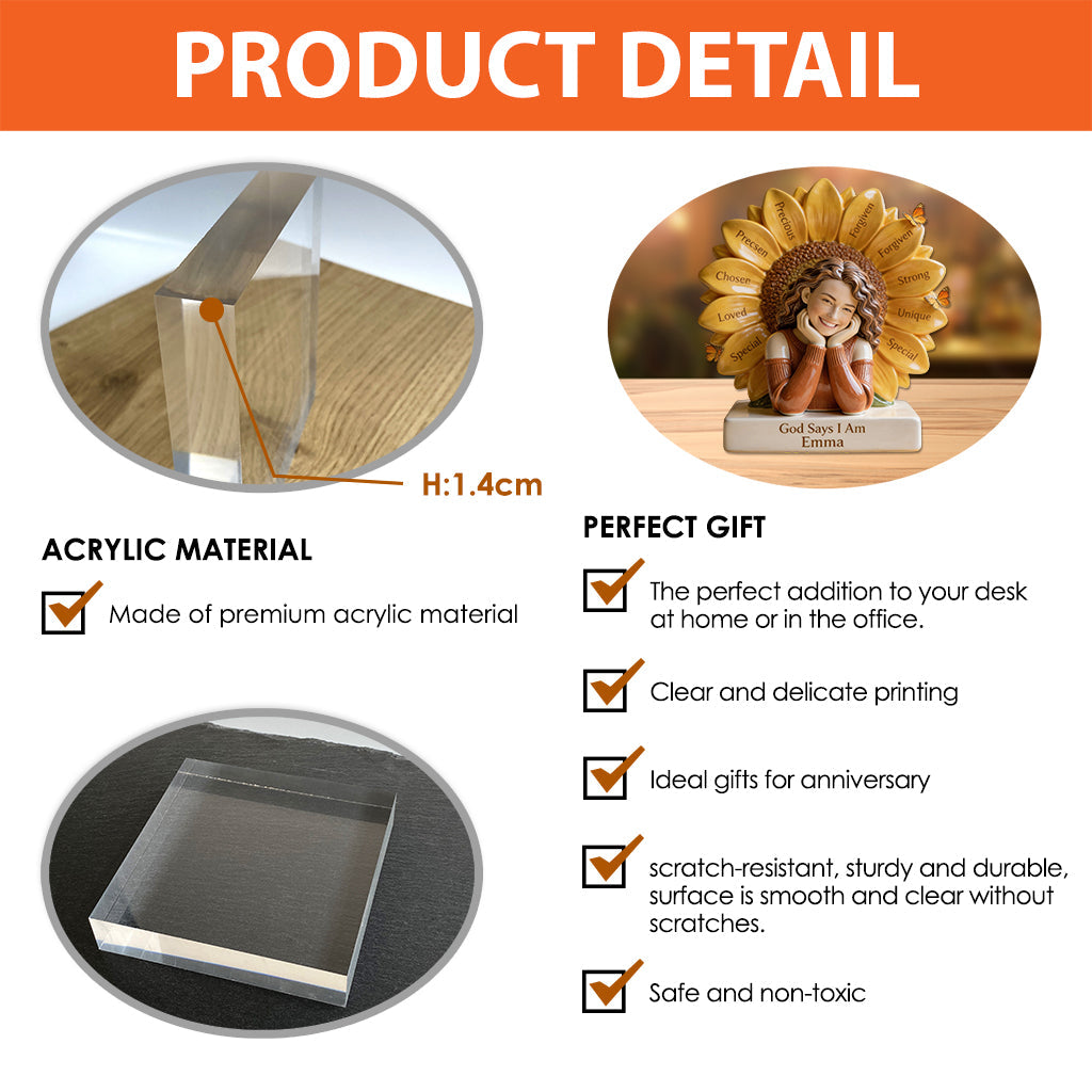 Plaque en acrylique personnalisée à partir de n'importe quelle photo « Dieu dit que je suis » - Plaque chrétienne personnalisée de forme personnalisée