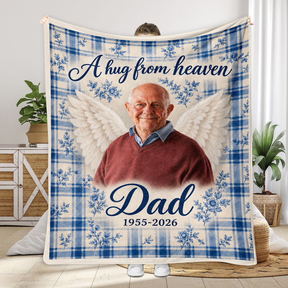 A Hug From Heaven Blue Indigo Toile De Jouy - Personalized Memorial Blanket
