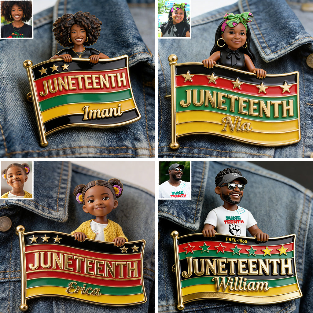 Freiheit feiern 1865 - Personalisierte Juneteenth 3D-Relief-Emailleschließe