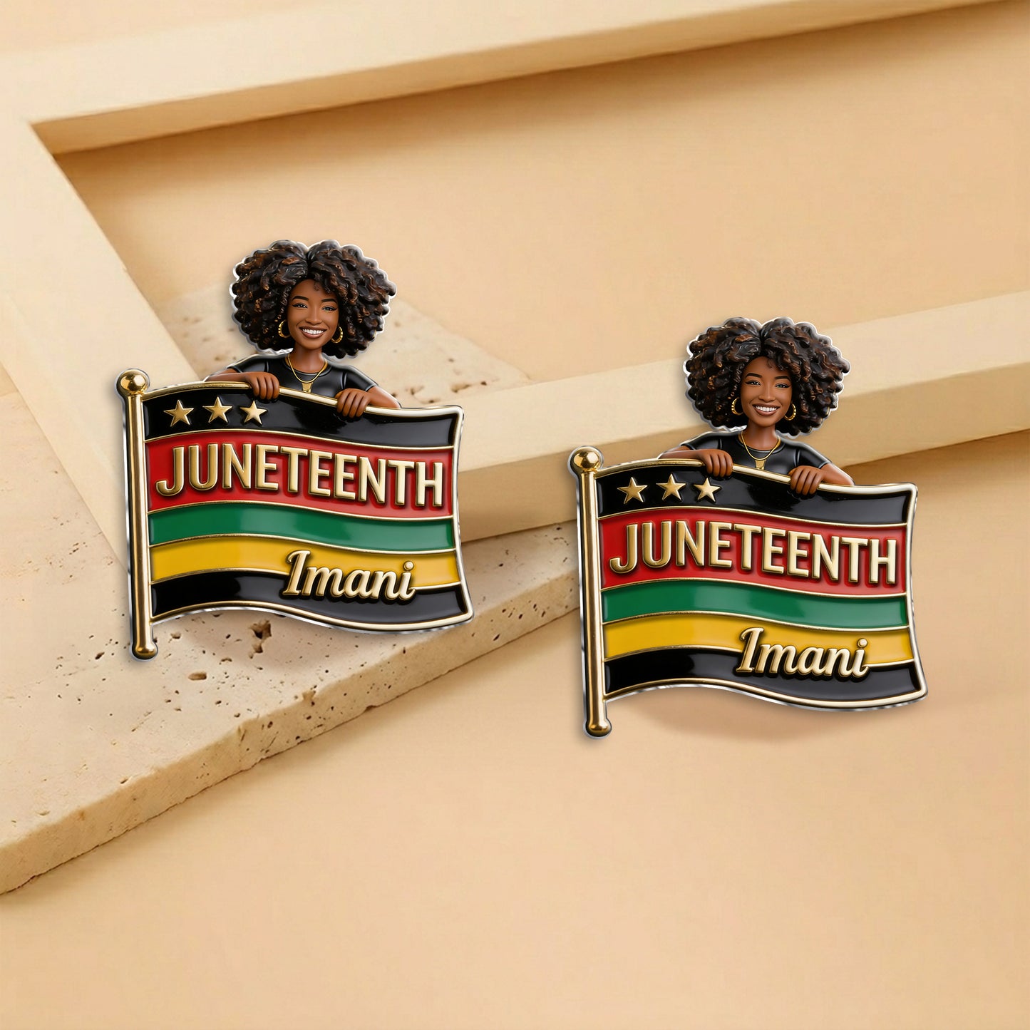 Freiheit feiern 1865 - Personalisierte Juneteenth 3D-Relief-Emailleschließe