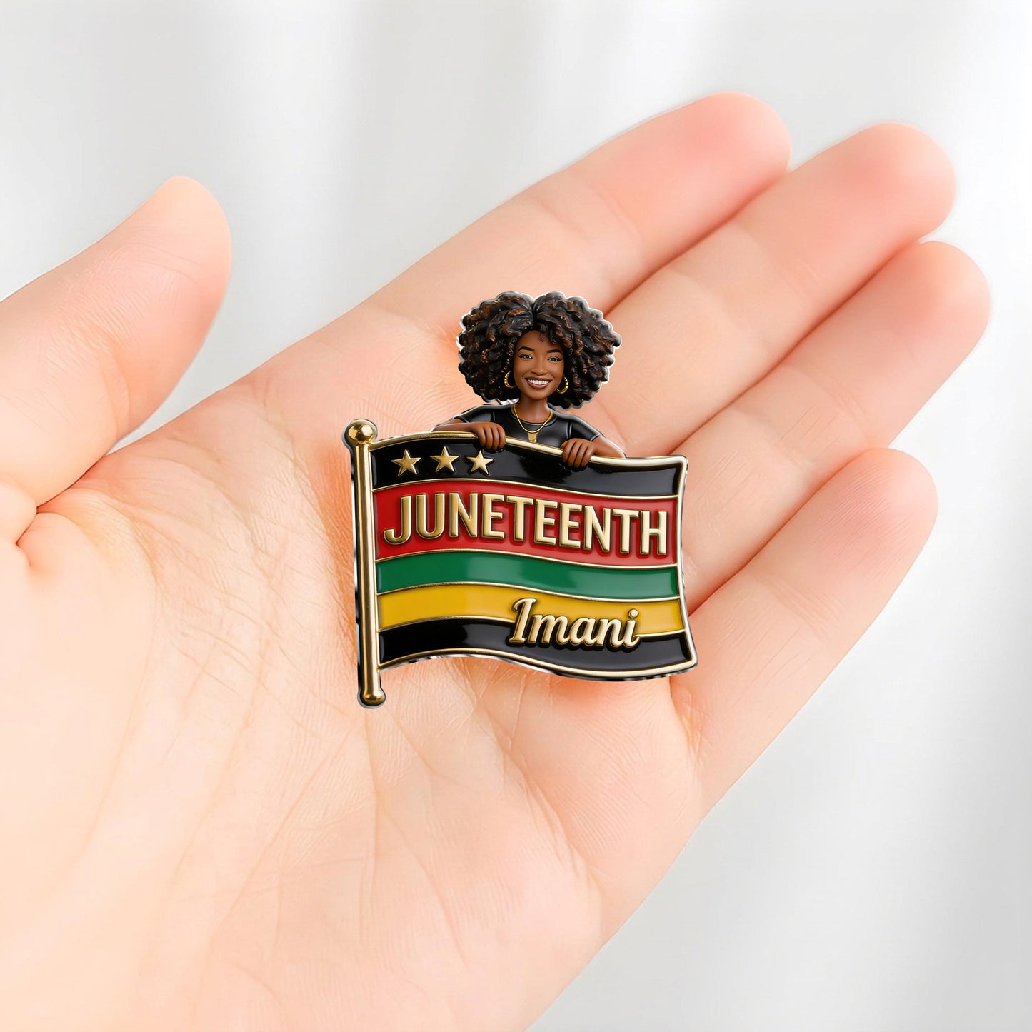 Freiheit feiern 1865 - Personalisierte Juneteenth 3D-Relief-Emailleschließe