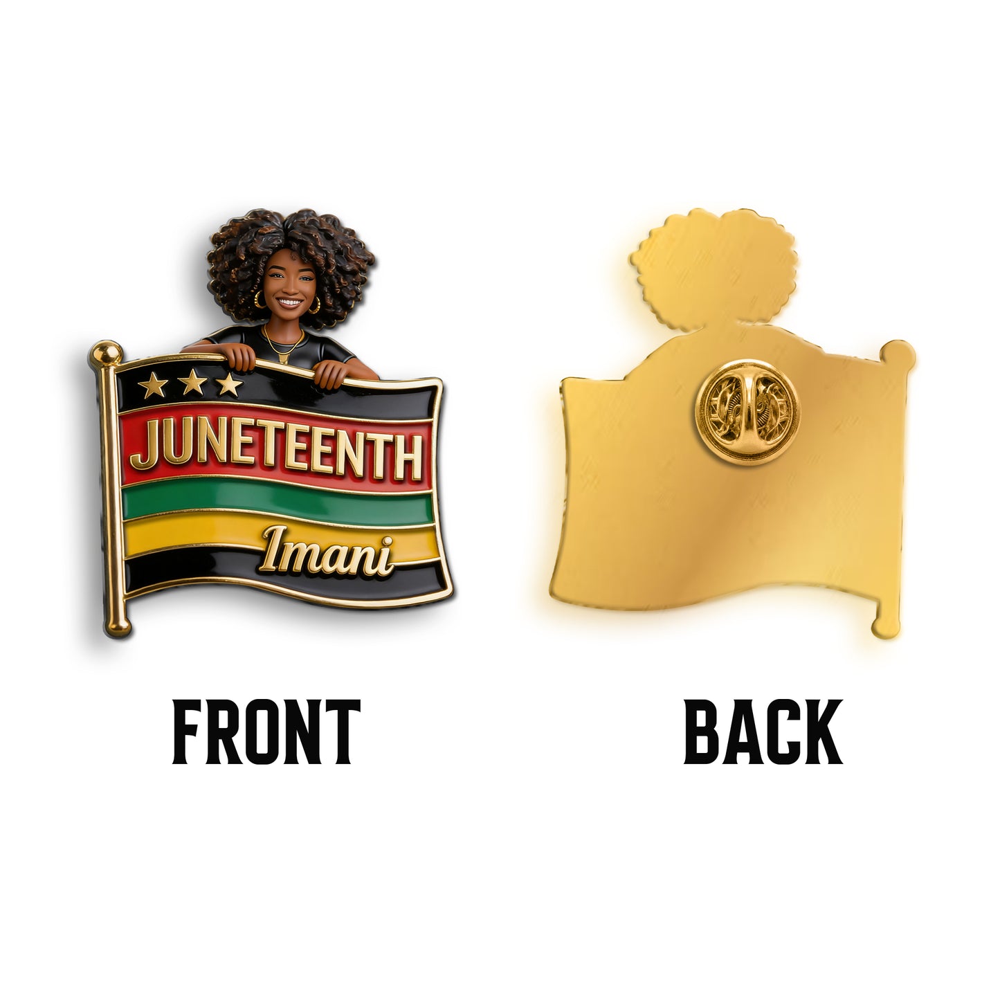 Freiheit feiern 1865 - Personalisierte Juneteenth 3D-Relief-Emailleschließe