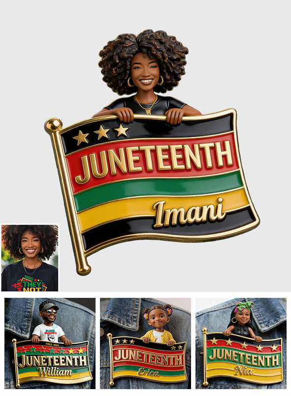 Freiheit feiern 1865 - Personalisierte Juneteenth 3D-Relief-Emailleschließe