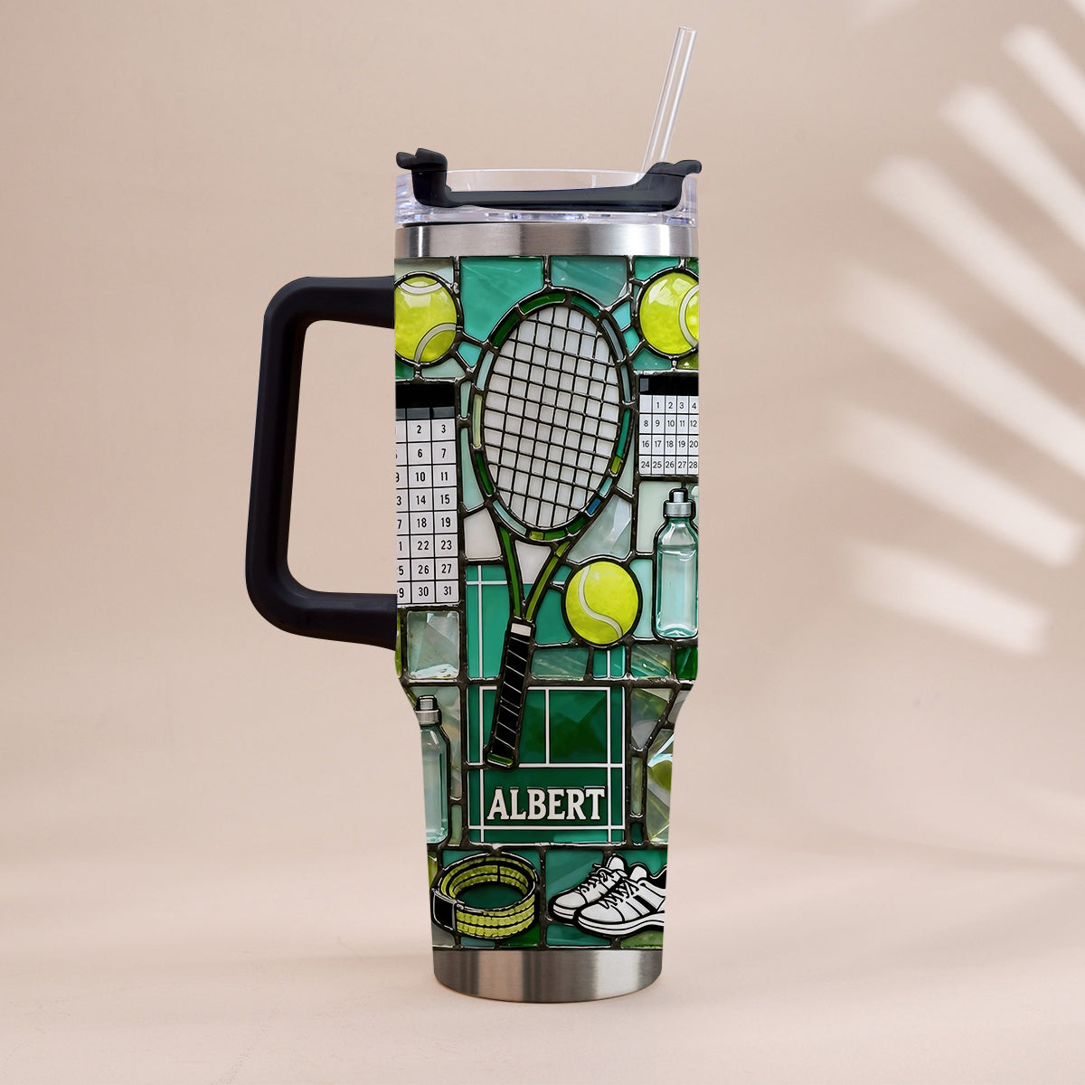 Le plus heureux sur le court - Gobelet isotherme de tennis personnalisé avec poignée