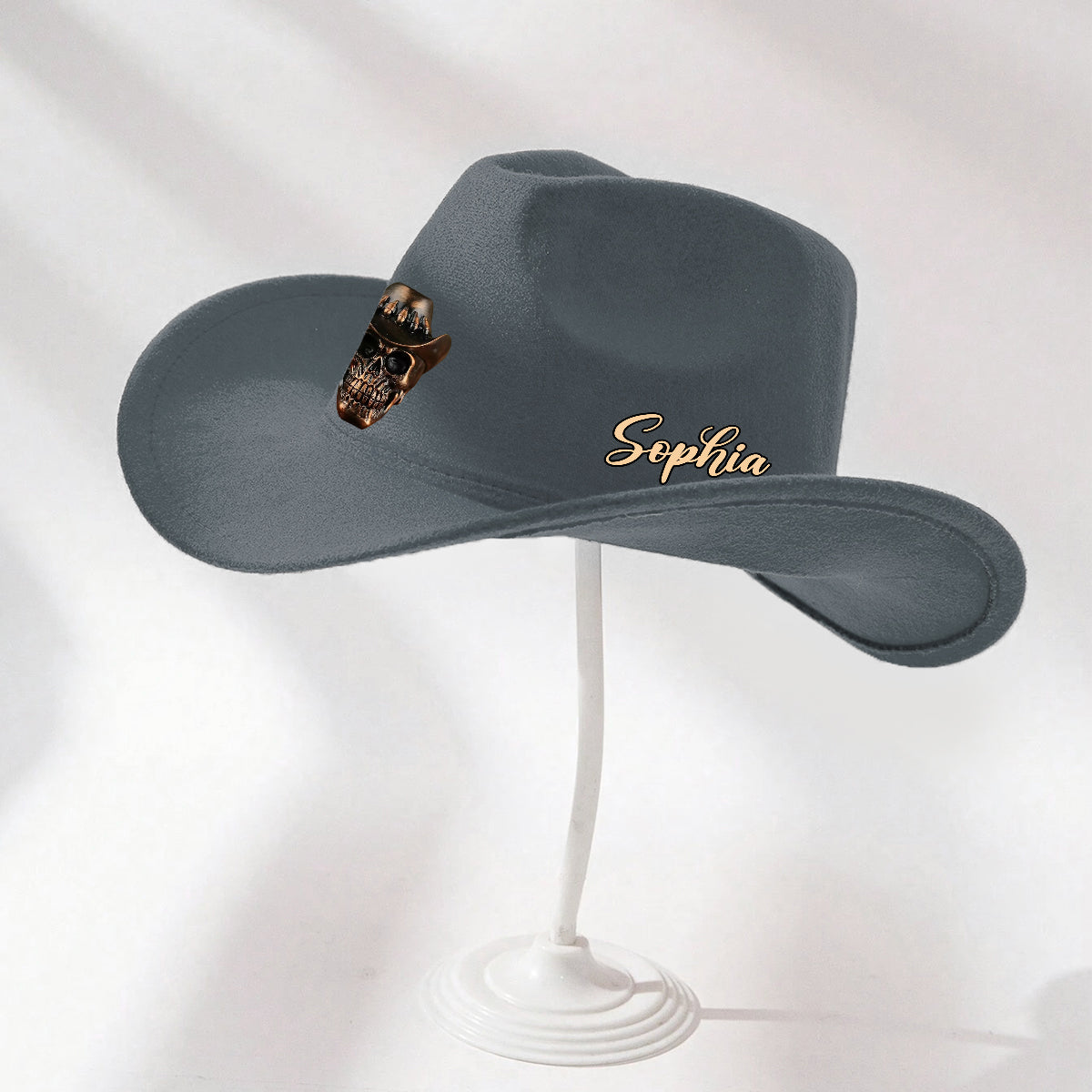 Menschlicher Schädel, Skelett, Kopfknochen, Cowboy-Stil – Personalisierter Cowboyhut mit breiter Krempe im Western-Stil