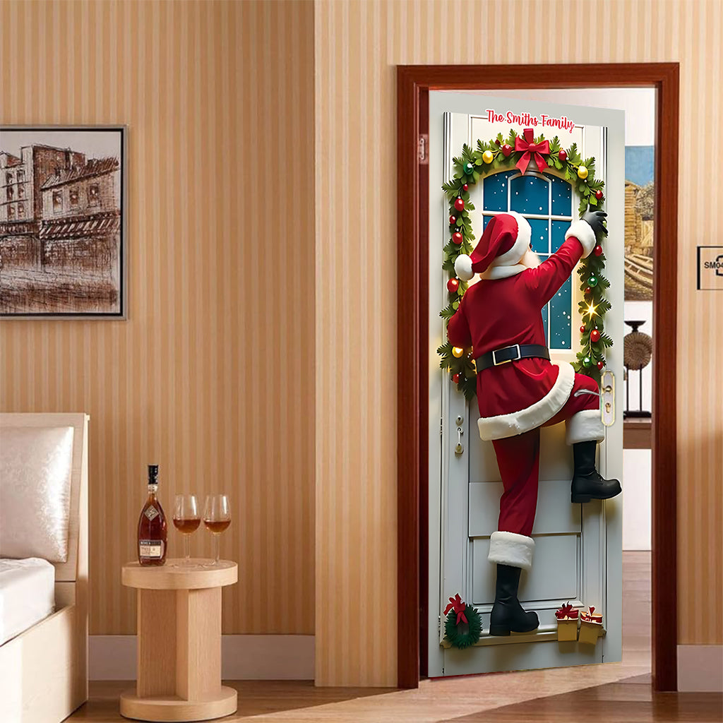 Sneaking Santa - Personalized Family Door Sticker