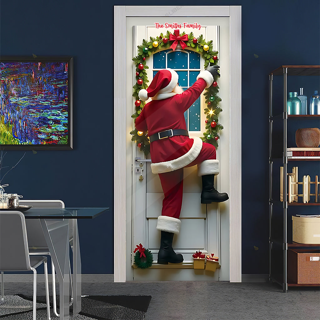 Sneaking Santa - Personalized Family Door Sticker