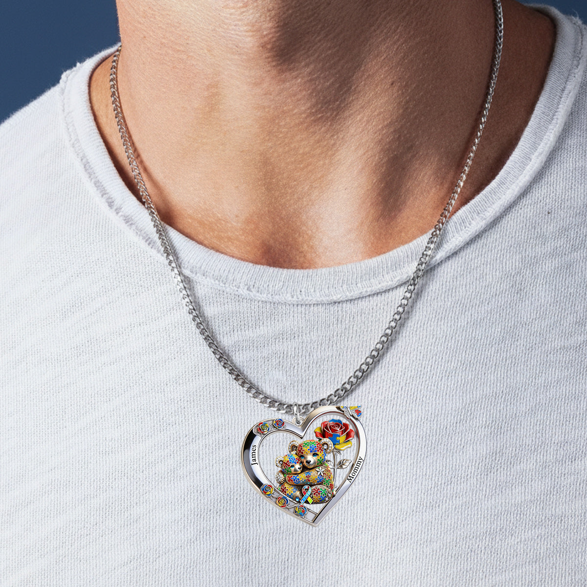 Any Animal Strong Mama - Personalized Autism Awareness Shaped Metal Pendant Necklace