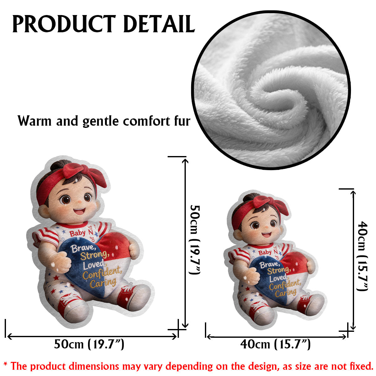 Mutig, stark, geliebt – Geschenk mit Affirmationen – personalisiertes Kissen in Form eines Kinderkissens aus Kunstfell