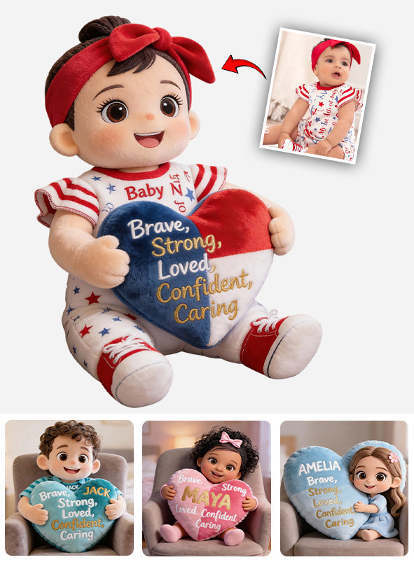 Mutig, stark, geliebt – Geschenk mit Affirmationen – personalisiertes Kissen in Form eines Kinderkissens aus Kunstfell