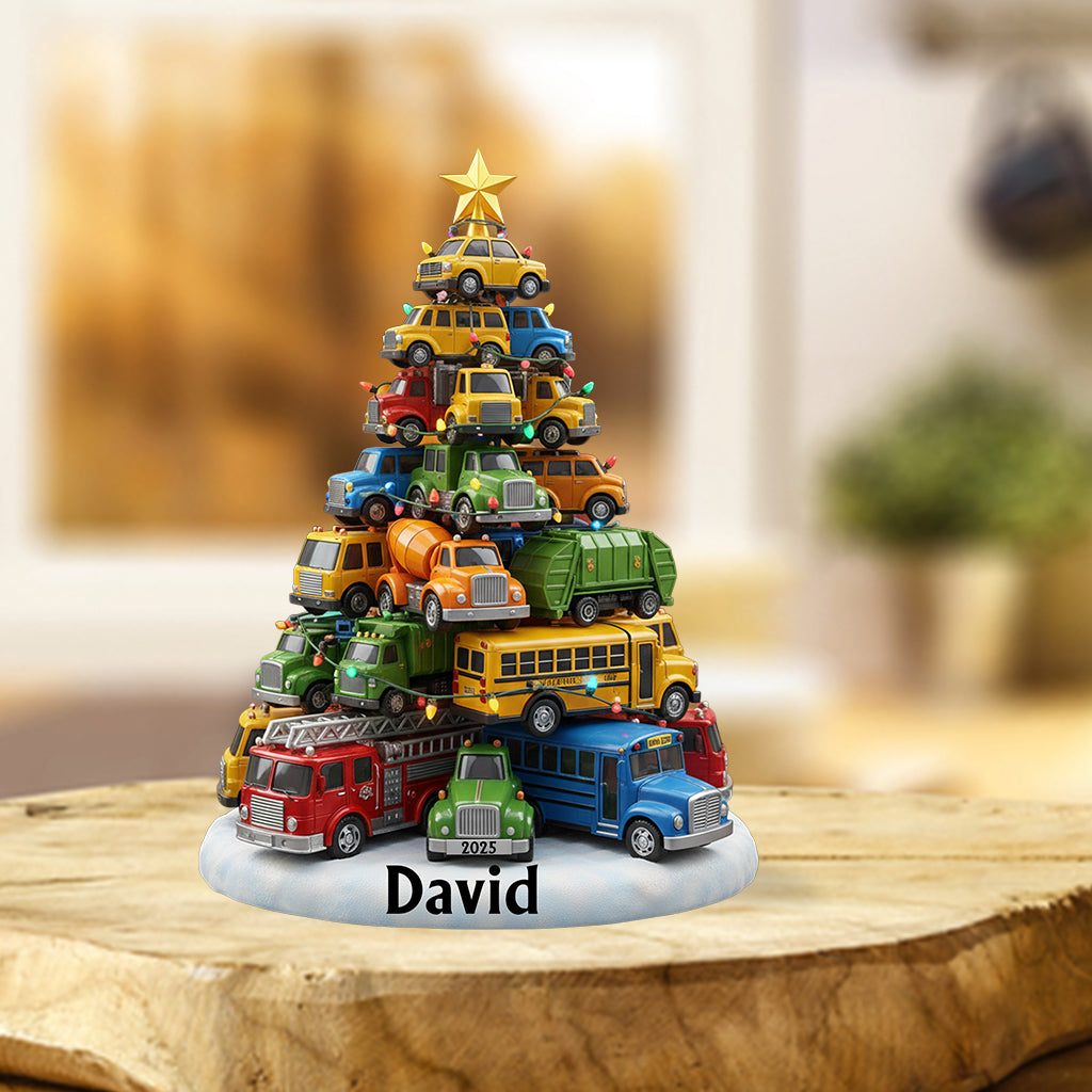 Trucks Christmas Tree - Personalized Kid Custom Shaped Acrylic Plaque
