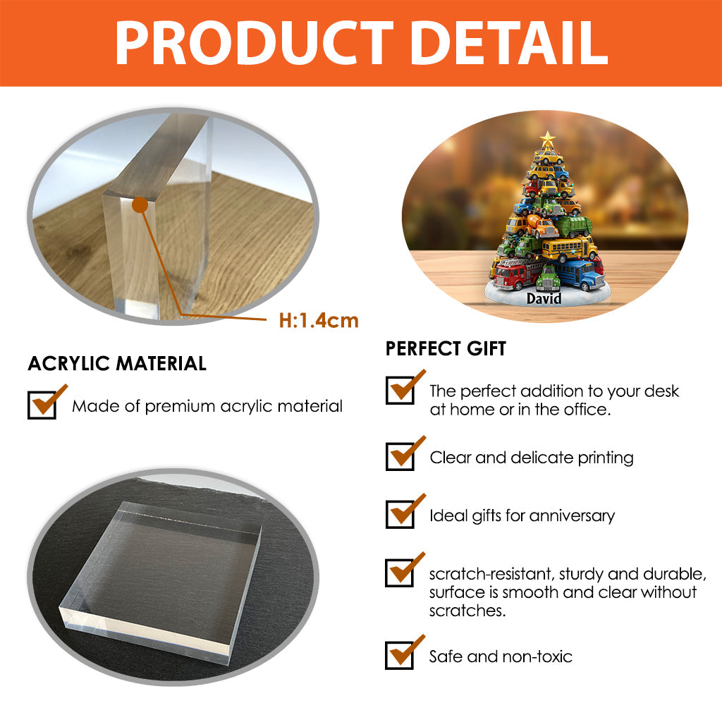 Trucks Christmas Tree - Personalized Kid Custom Shaped Acrylic Plaque