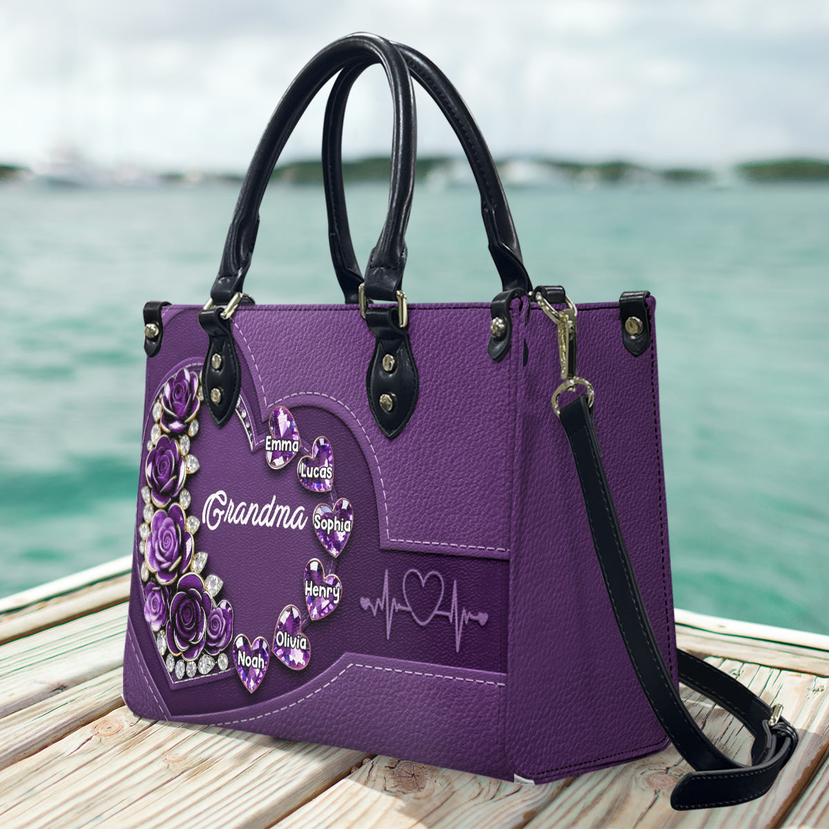 Best Mom Nana Grandma Mama Ever - Personalized Mother Leather Handbag