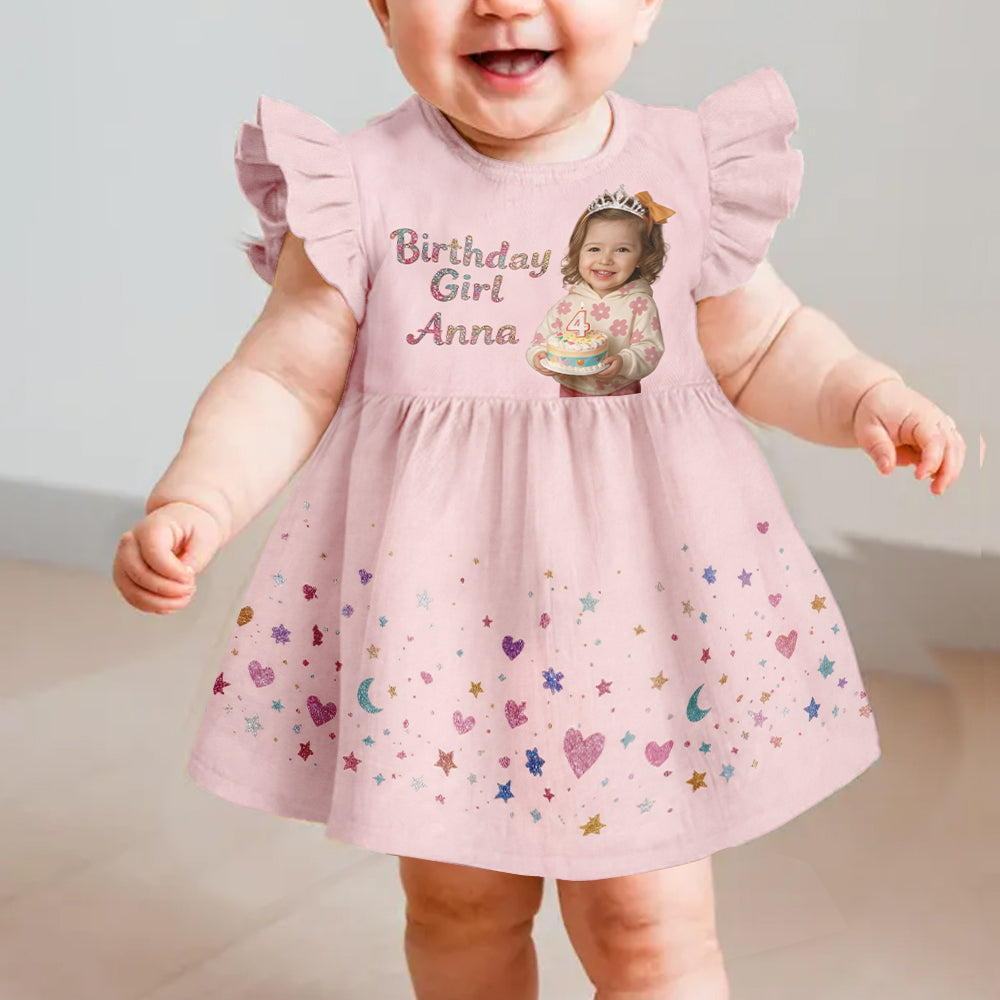 Geburtstagskleid, individuell aus jedem Foto - Personalisiertes Geburtstagskleid für Kinder mit Rüsche