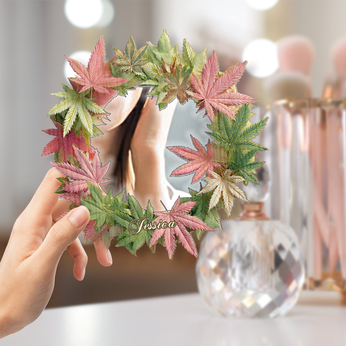 Pink Stoner Chick – Personalisierter Weed-Wandspiegel