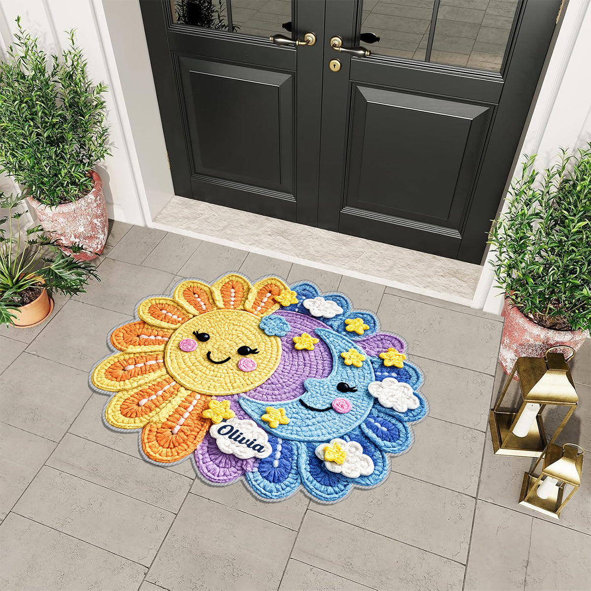 Live By The Sun, Love By The Moon - Personalized Hippie Non-Slip Tufted Rug