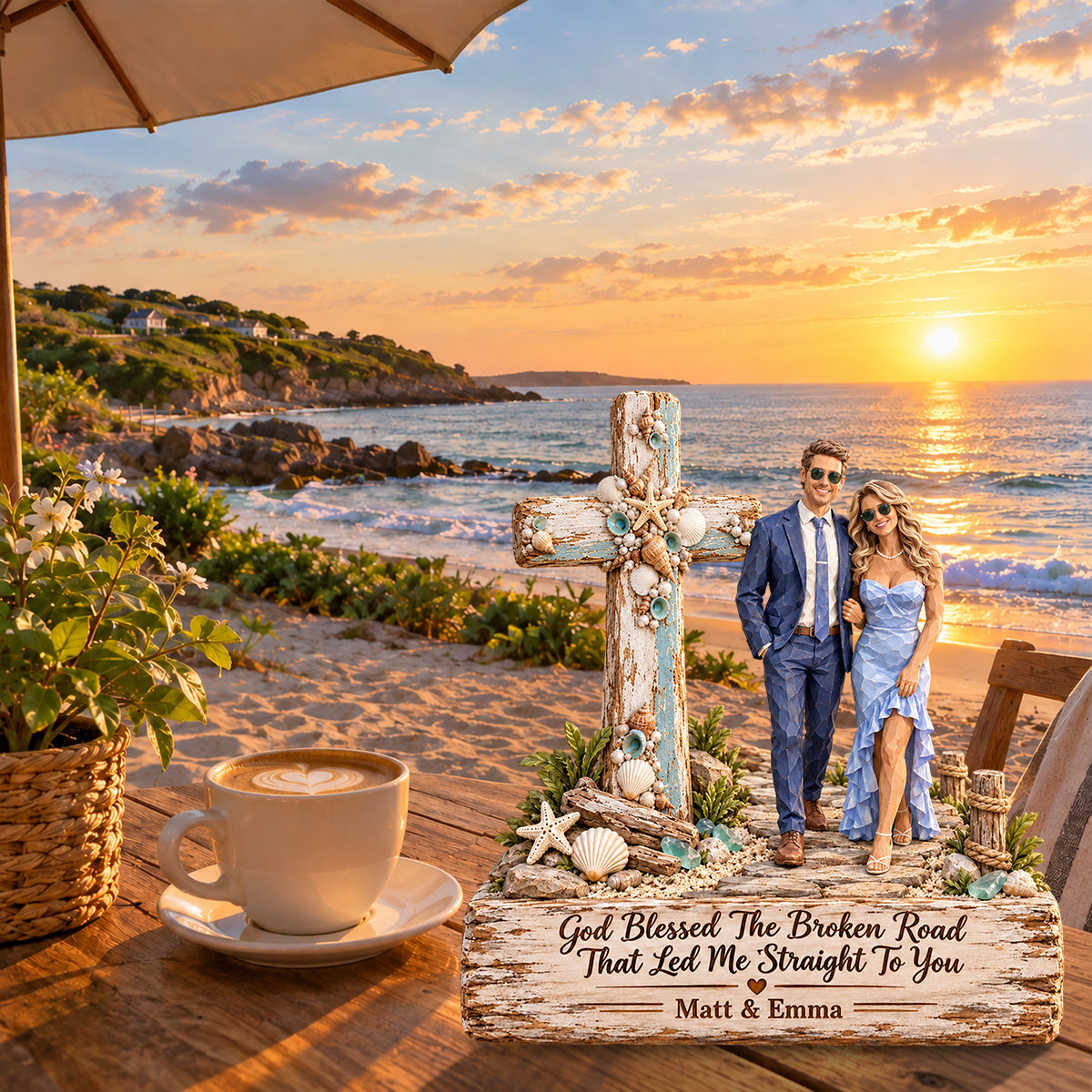 God Blessed The Broken Road That Led Me Straight To You - Personalized Couple Custom Shaped Wood Plaque