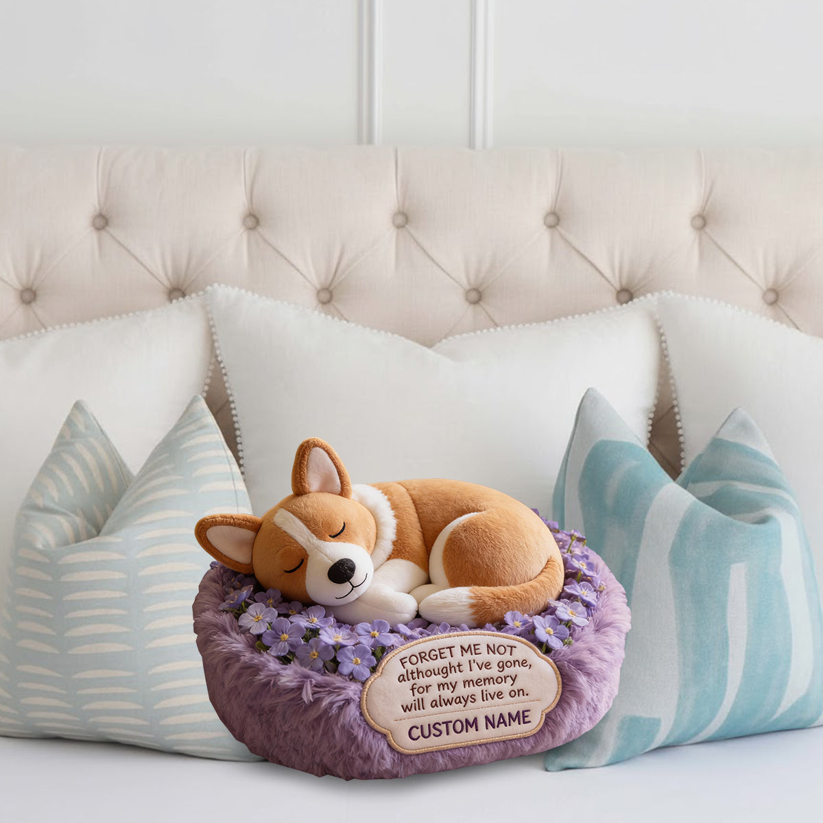 Forget Me Not Memorial Pet Loved Ones - Personalized Dog Faux Fur Shaped Pillow