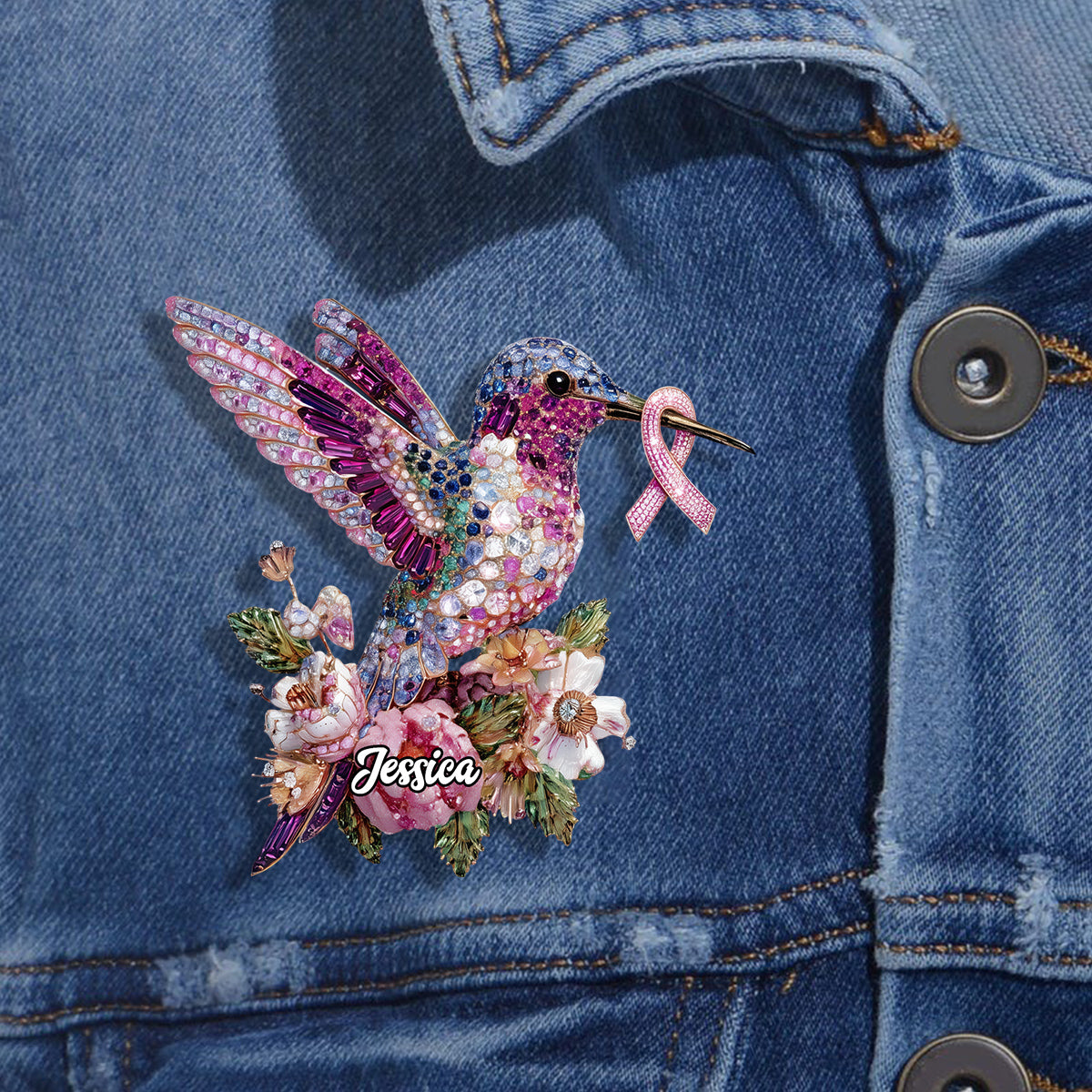 Breast Cancer Awareness Hummingbird - Personalized Breast Cancer Awareness Pin