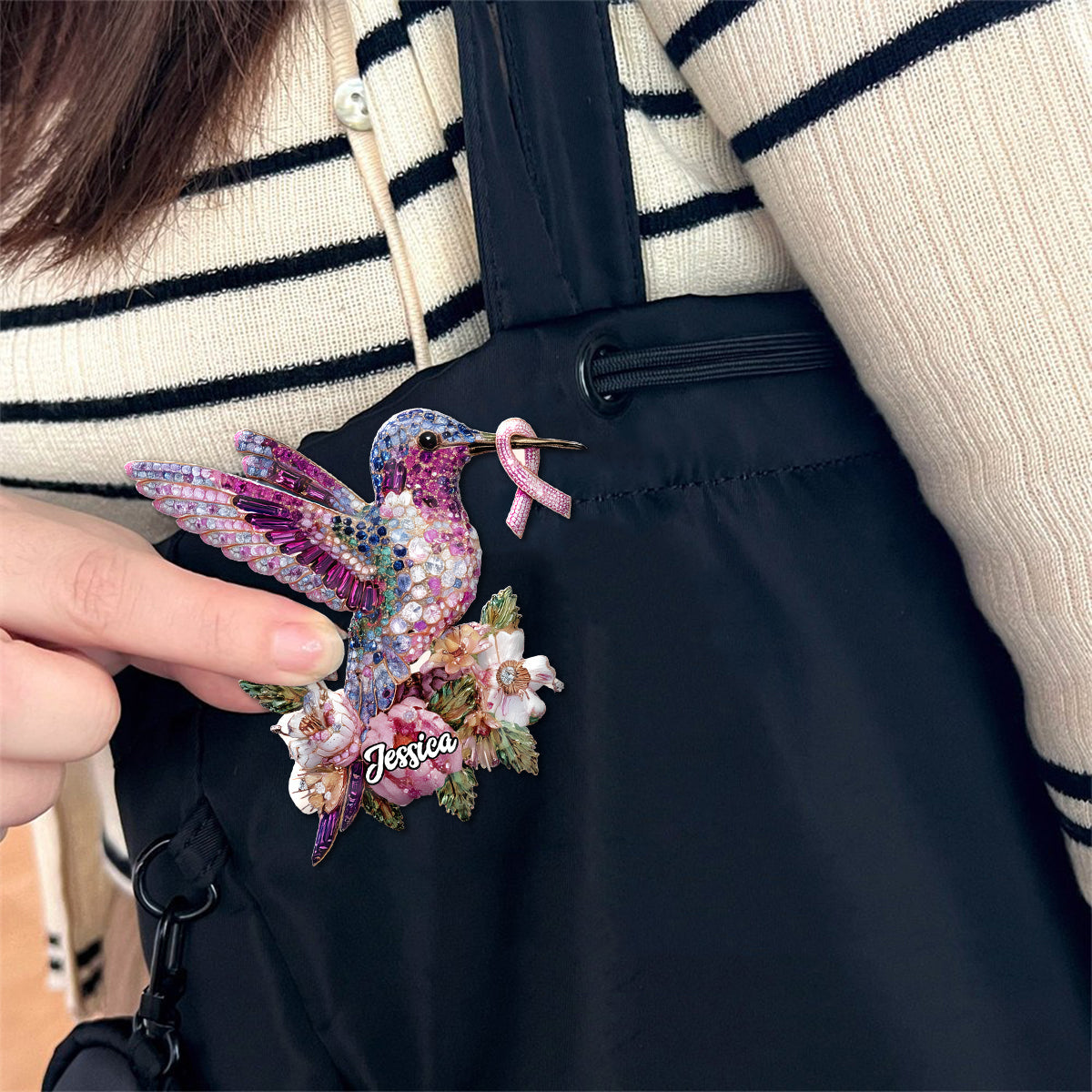 Breast Cancer Awareness Hummingbird - Personalized Breast Cancer Awareness Pin