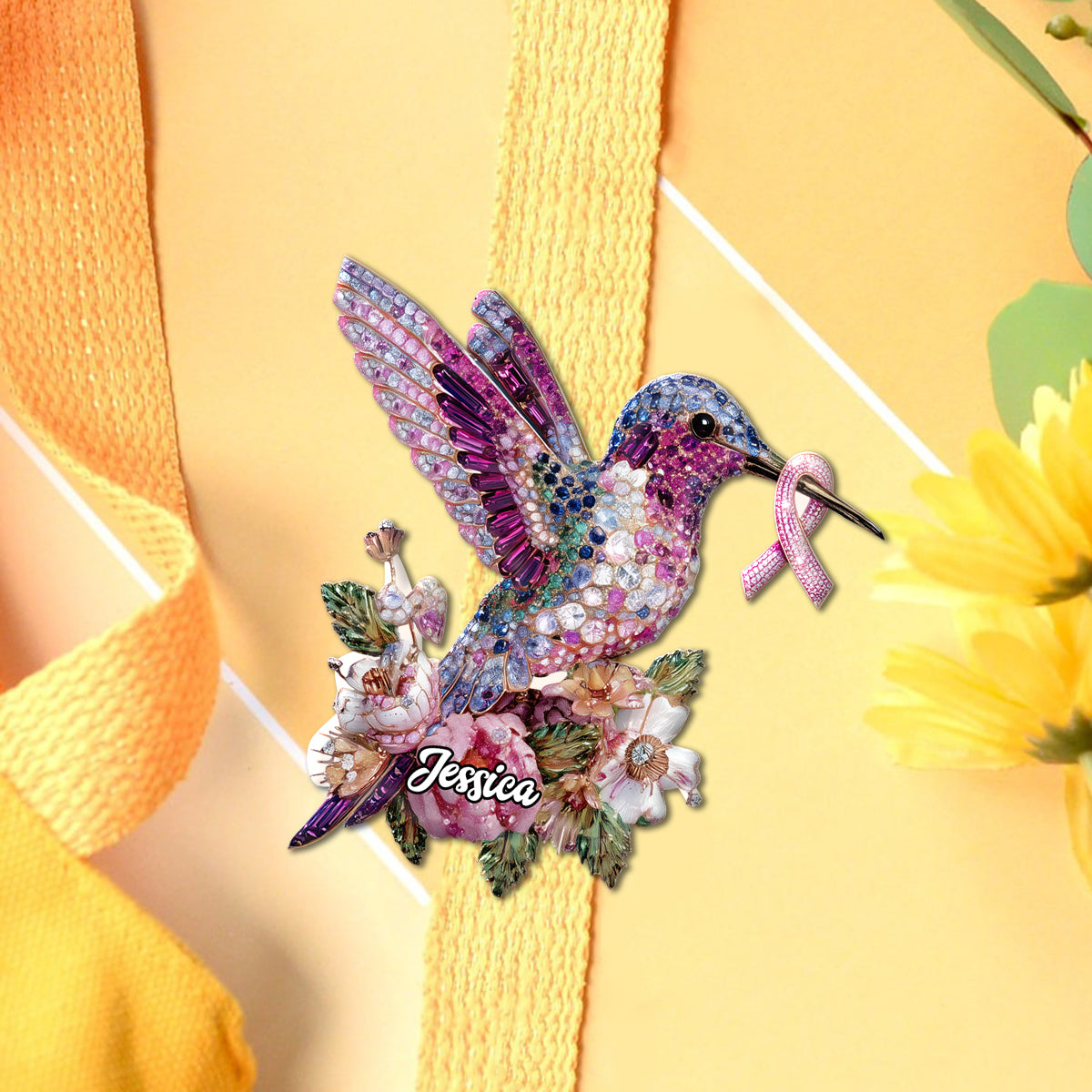 Breast Cancer Awareness Hummingbird - Personalized Breast Cancer Awareness Pin