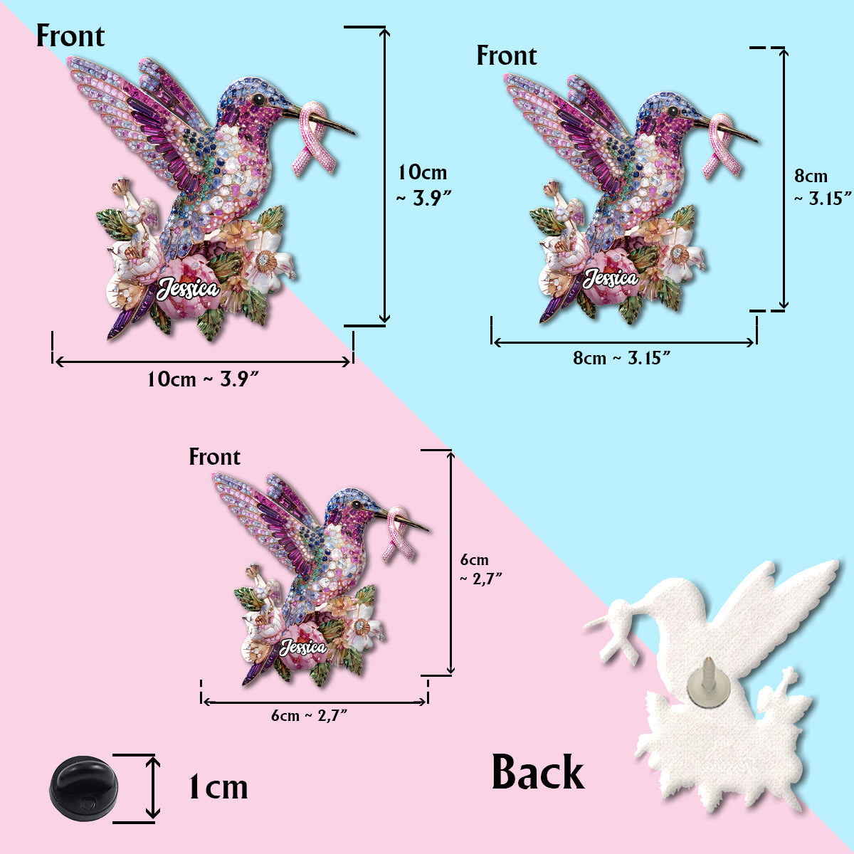 Breast Cancer Awareness Hummingbird - Personalized Breast Cancer Awareness Pin