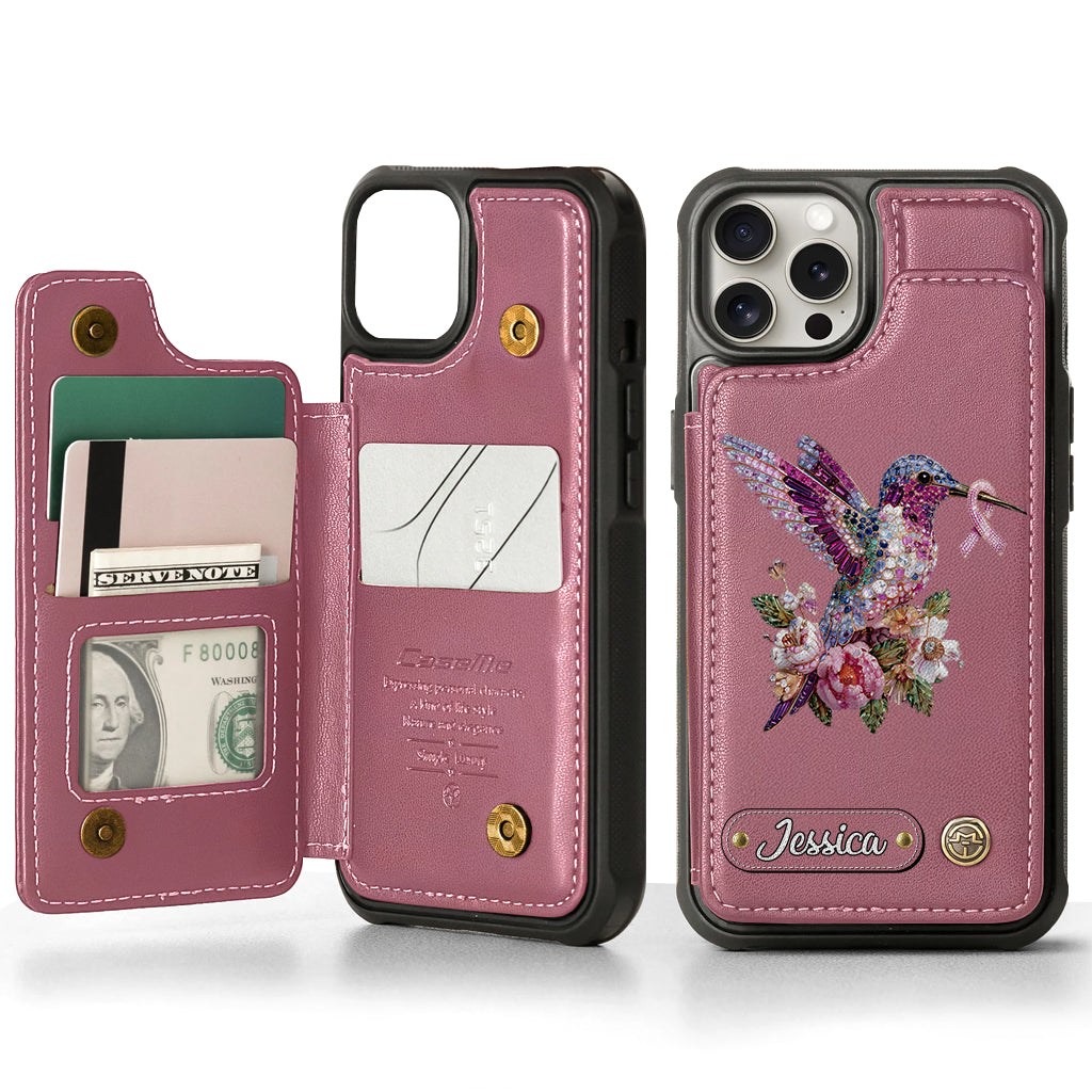 Breast Cancer Awareness Hummingbird - Personalized Breast Cancer Awareness Wallet Phone Case