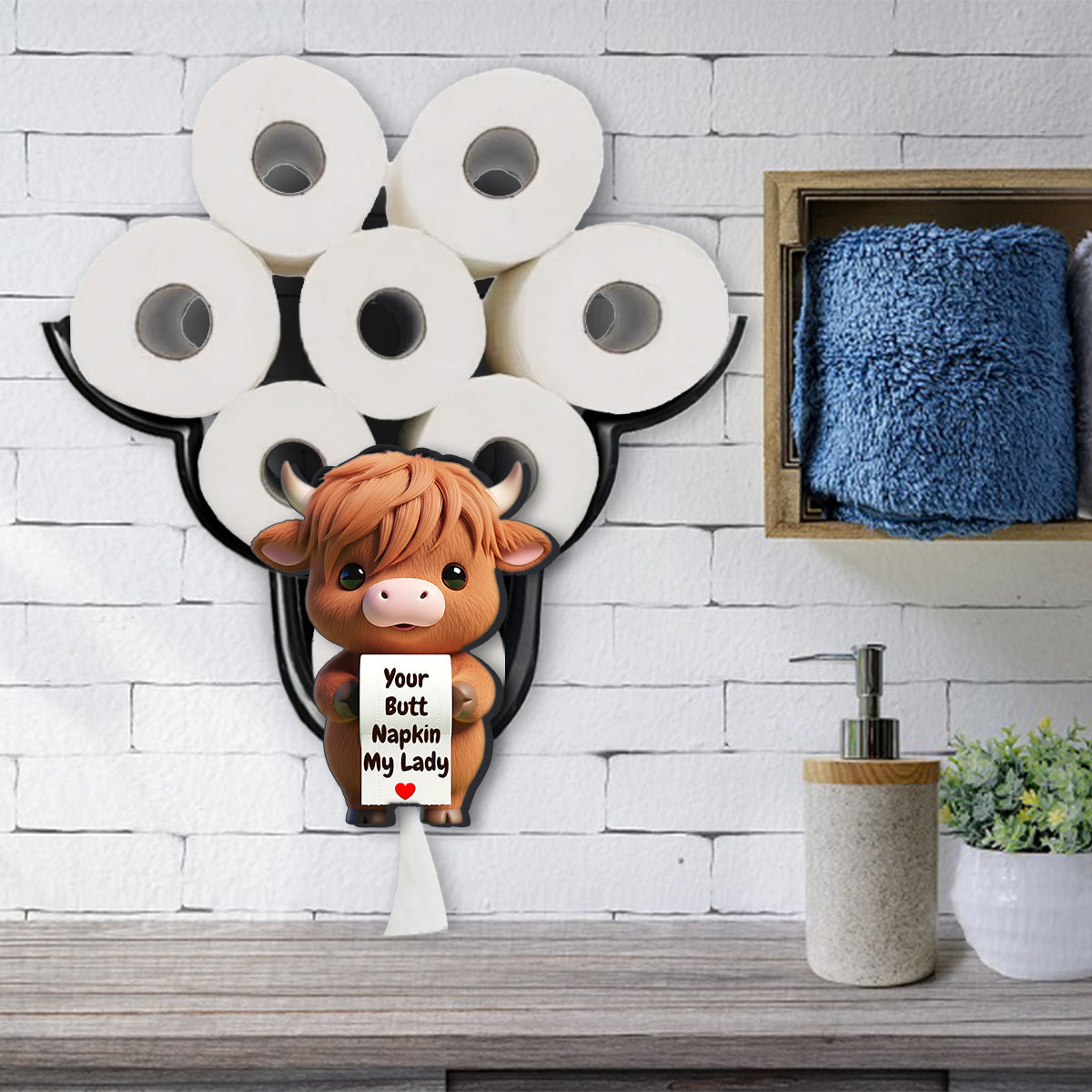 Votre serviette, mon Seigneur, Vache Rigolote - Porte-papier toilette personnalisé en forme de vache des Highlands