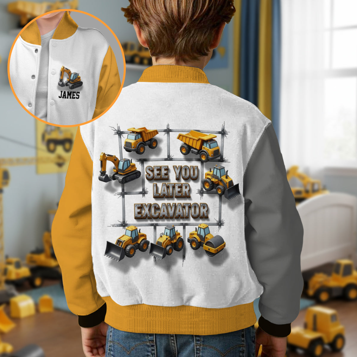 See You Later Excavator - Personalized Kid Varsity Jacket
