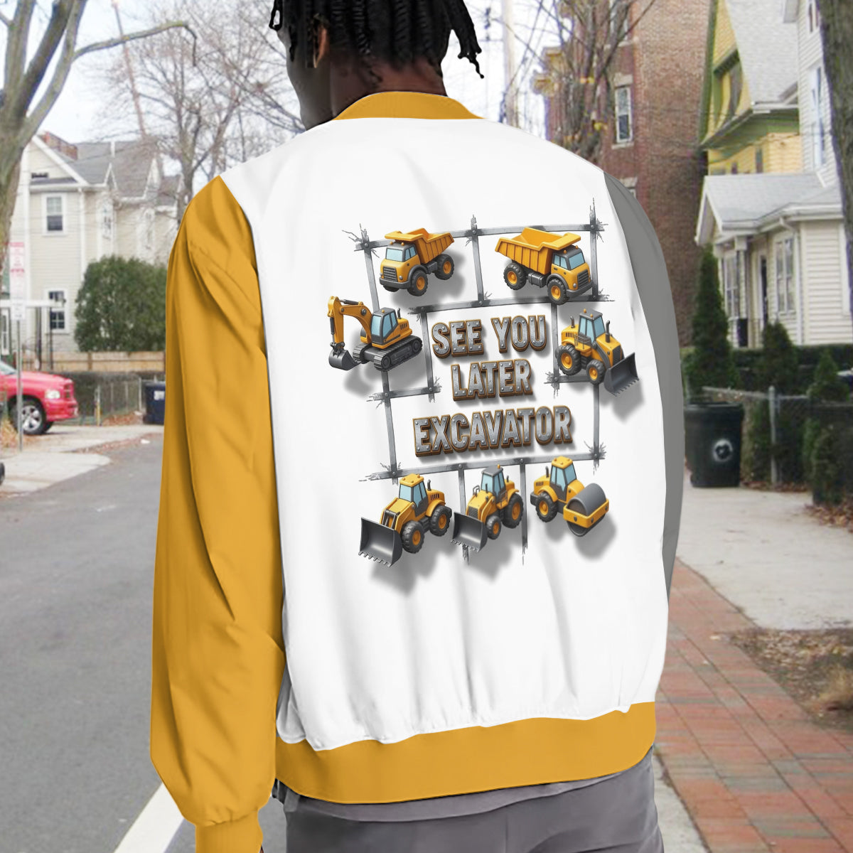 See You Later Excavator - Personalized Kid Varsity Jacket