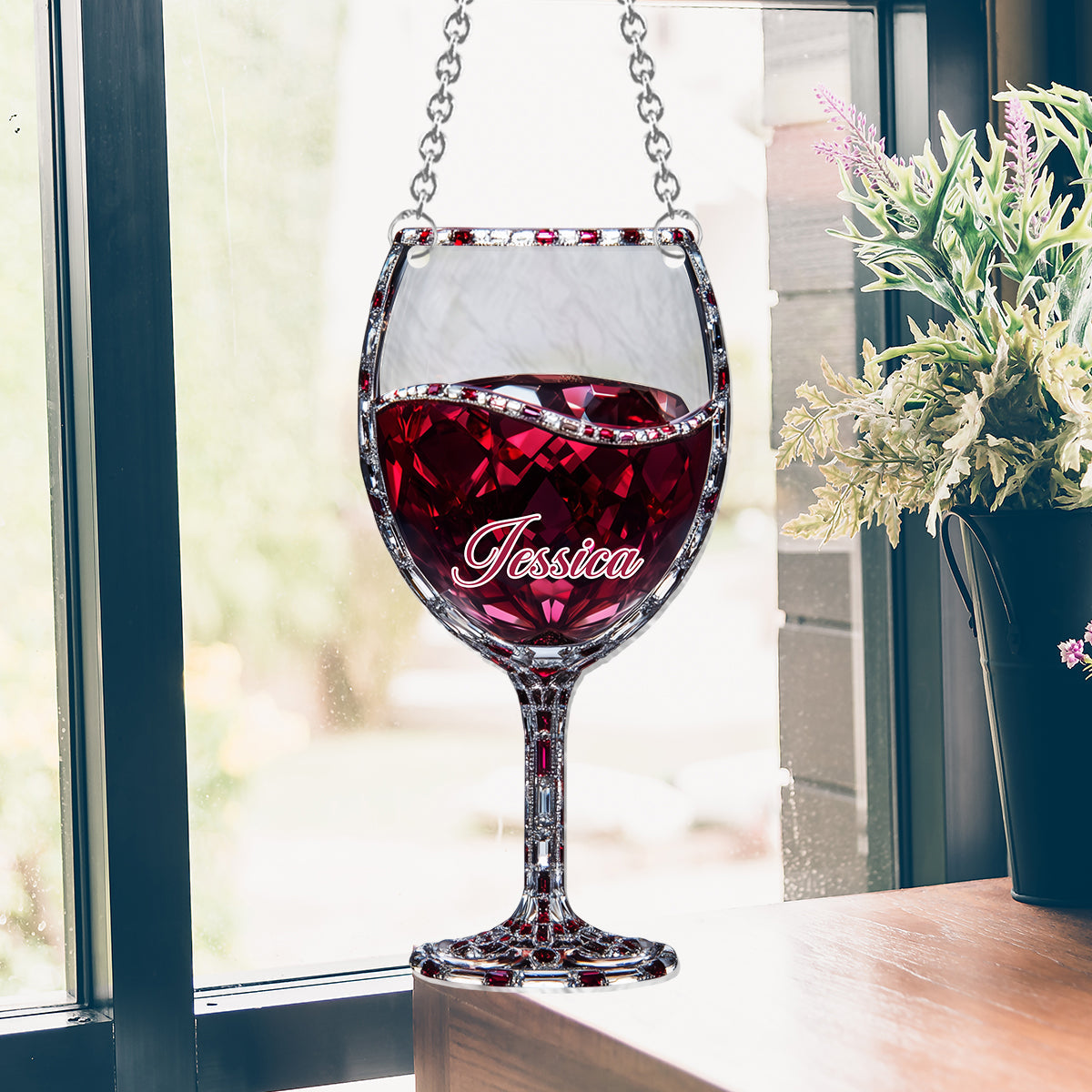 Just A Girl Who Loves Wine - Personalized Wine Window Hanging Suncatcher Ornament