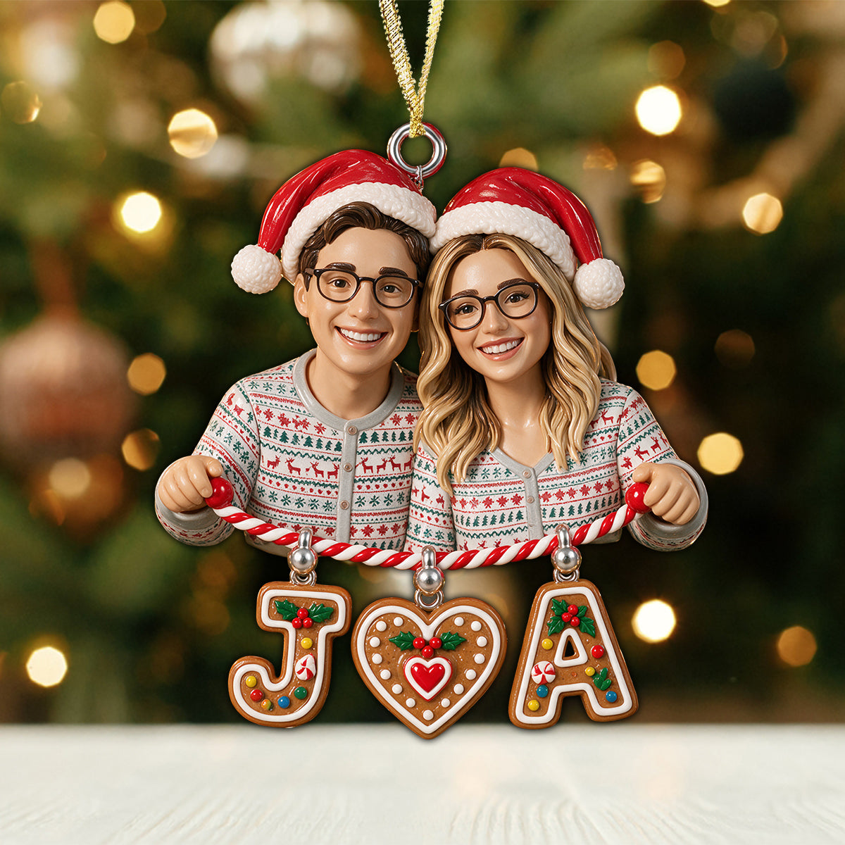 Merry Christmas Couple Gift - Personalized Couple Ornament With Charm