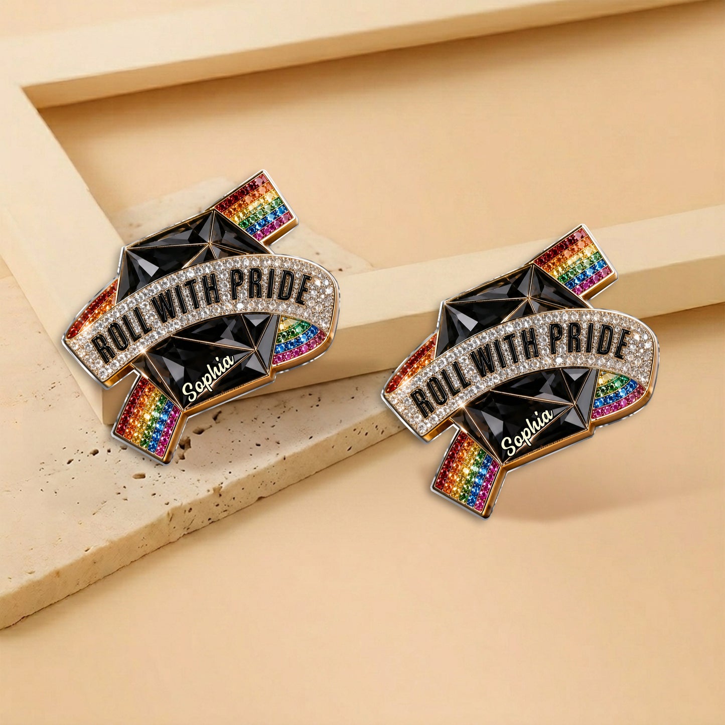 Roll With Pride - Personalisierte LGBT Unterstützung 3D Prägeemblem