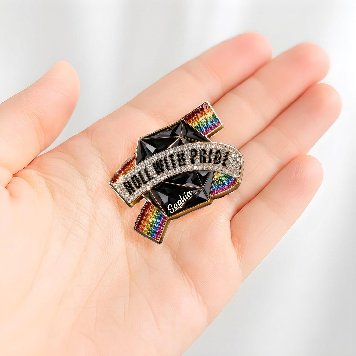 Roll With Pride - Personalisierte LGBT Unterstützung 3D Prägeemblem