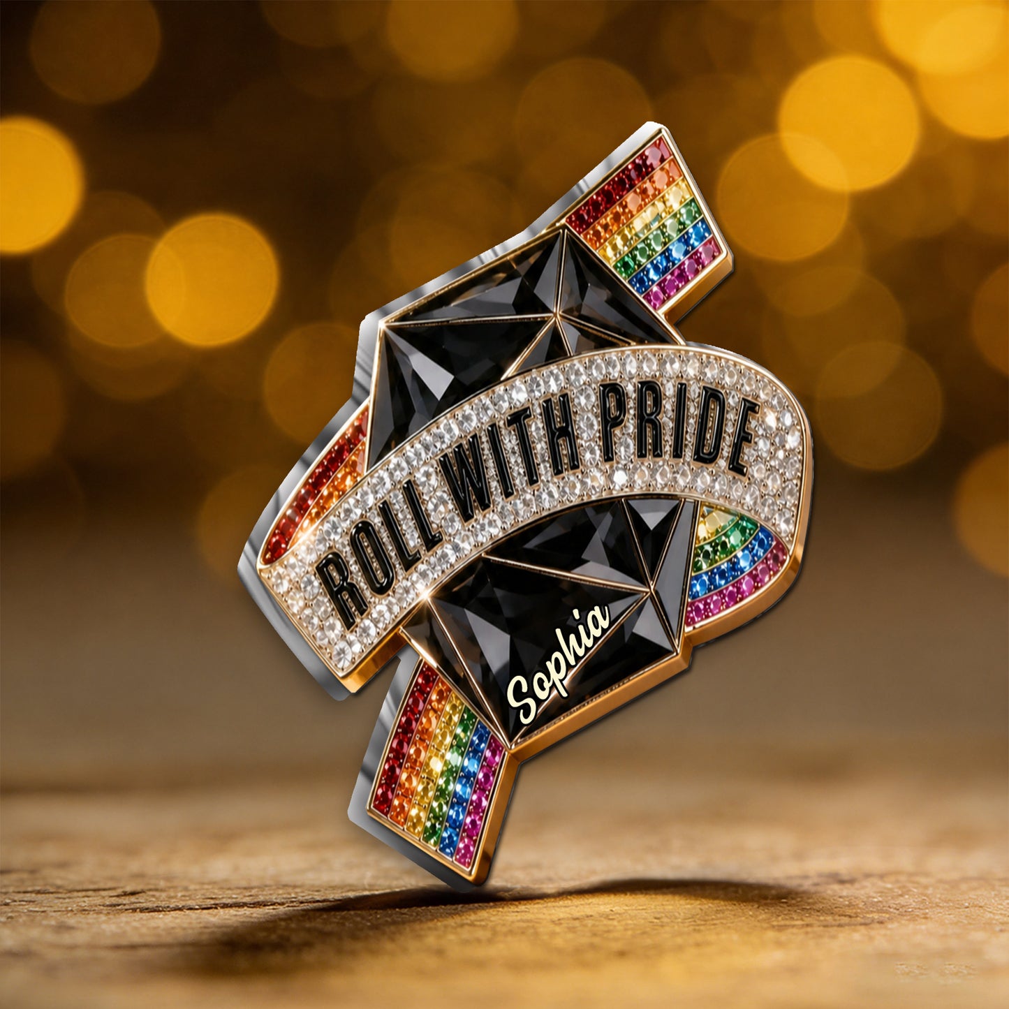 Roll With Pride - Personalisierte LGBT Unterstützung 3D Prägeemblem