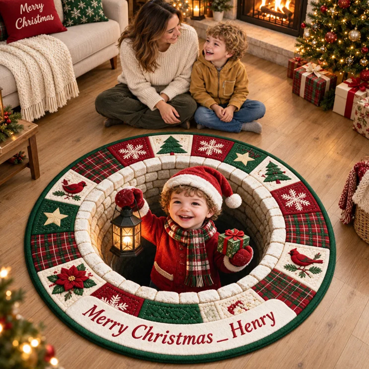 Merry Christmas - Personalized Kid Non-Slip Tufted Rug