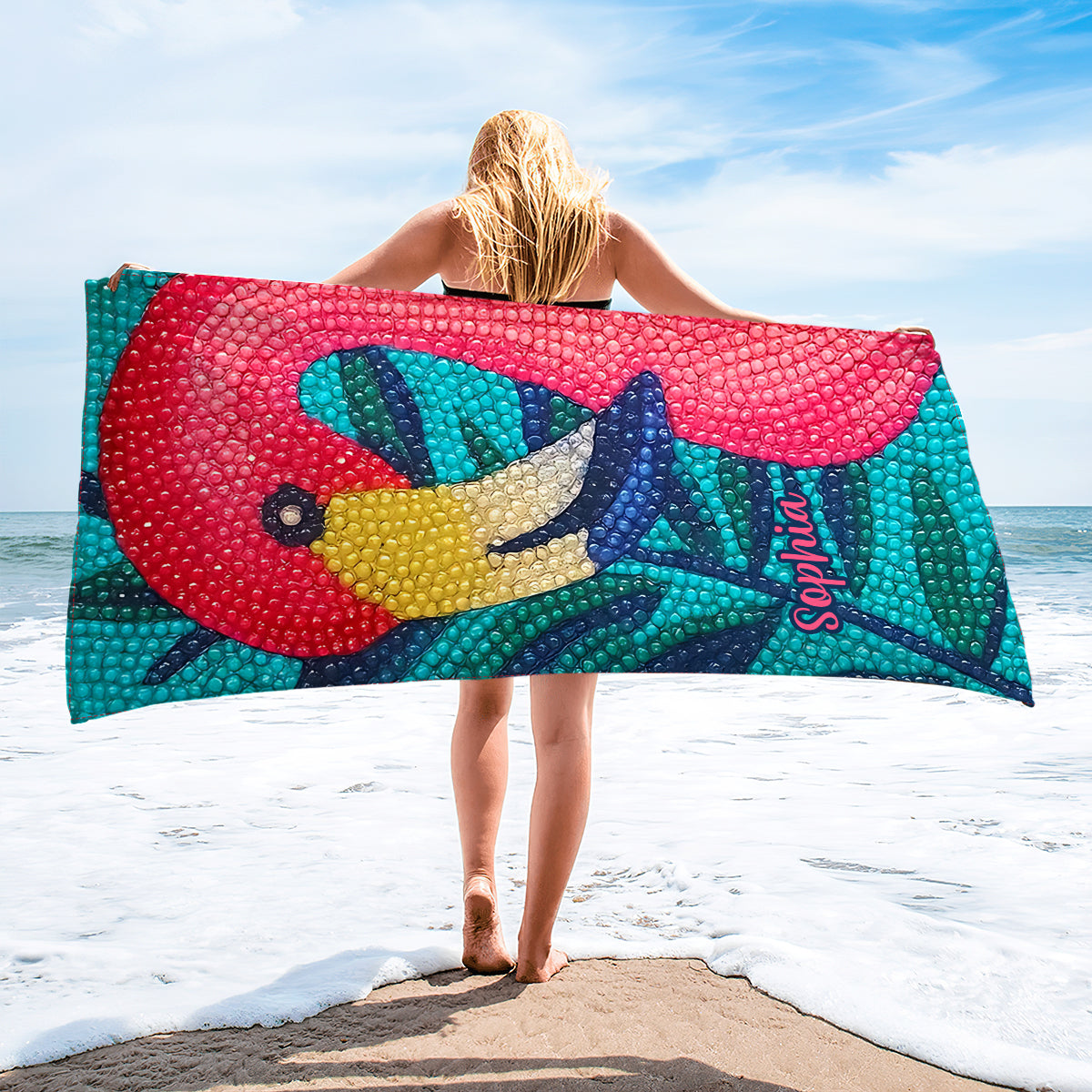 Strass-Flamingo – Ein echter Hingucker am Strand – Personalisiertes, schnelltrocknendes Strand-/Badetuch mit Flamingo-Motiv