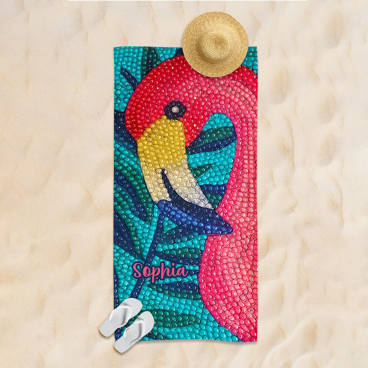 Strass-Flamingo – Ein echter Hingucker am Strand – Personalisiertes, schnelltrocknendes Strand-/Badetuch mit Flamingo-Motiv