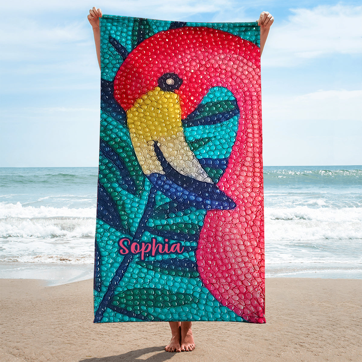 Strass-Flamingo – Ein echter Hingucker am Strand – Personalisiertes, schnelltrocknendes Strand-/Badetuch mit Flamingo-Motiv