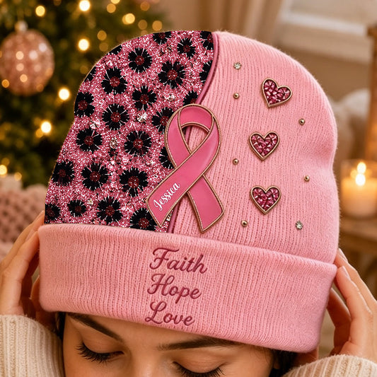 Foi Espoir Amour - Bonnet Personnalisé de Sensibilisation au Cancer du Sein