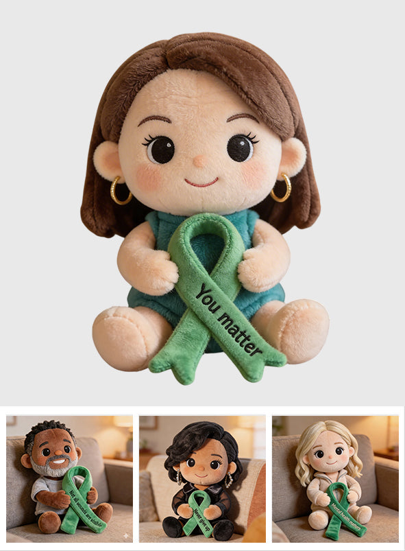 Never Give Up Green Ribbon - Personalized Mental Health Awareness Premium Faux Fur Pillow